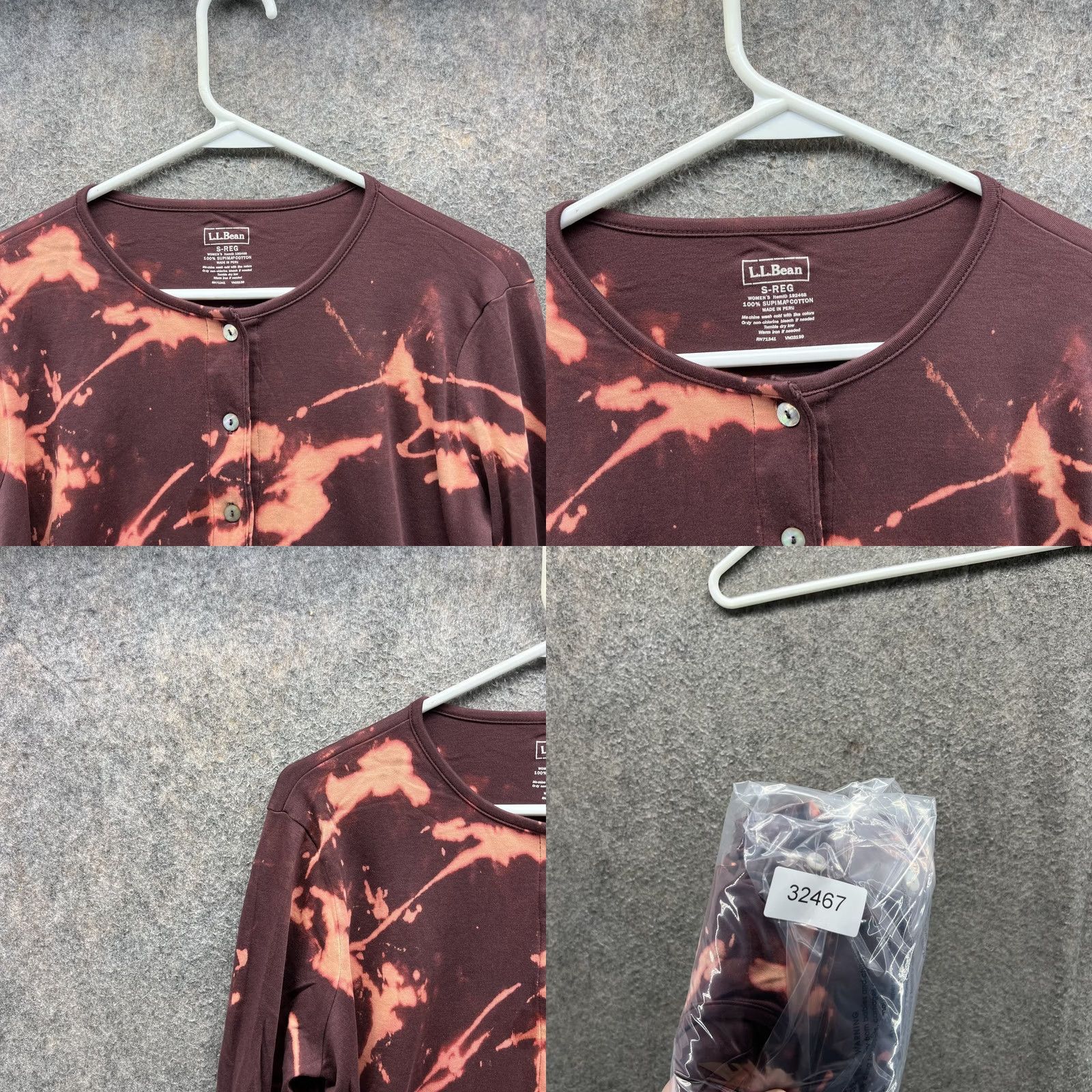 Vintage LL Bean Shirt Womens Small Bleach Dyed Henley Long Sleeve Button Top Purple/Geometric 100% Cotton Womens + Modern, Unique, Casual, All Seasons Size S / US 4 / IT 40 - 8 Thumbnail