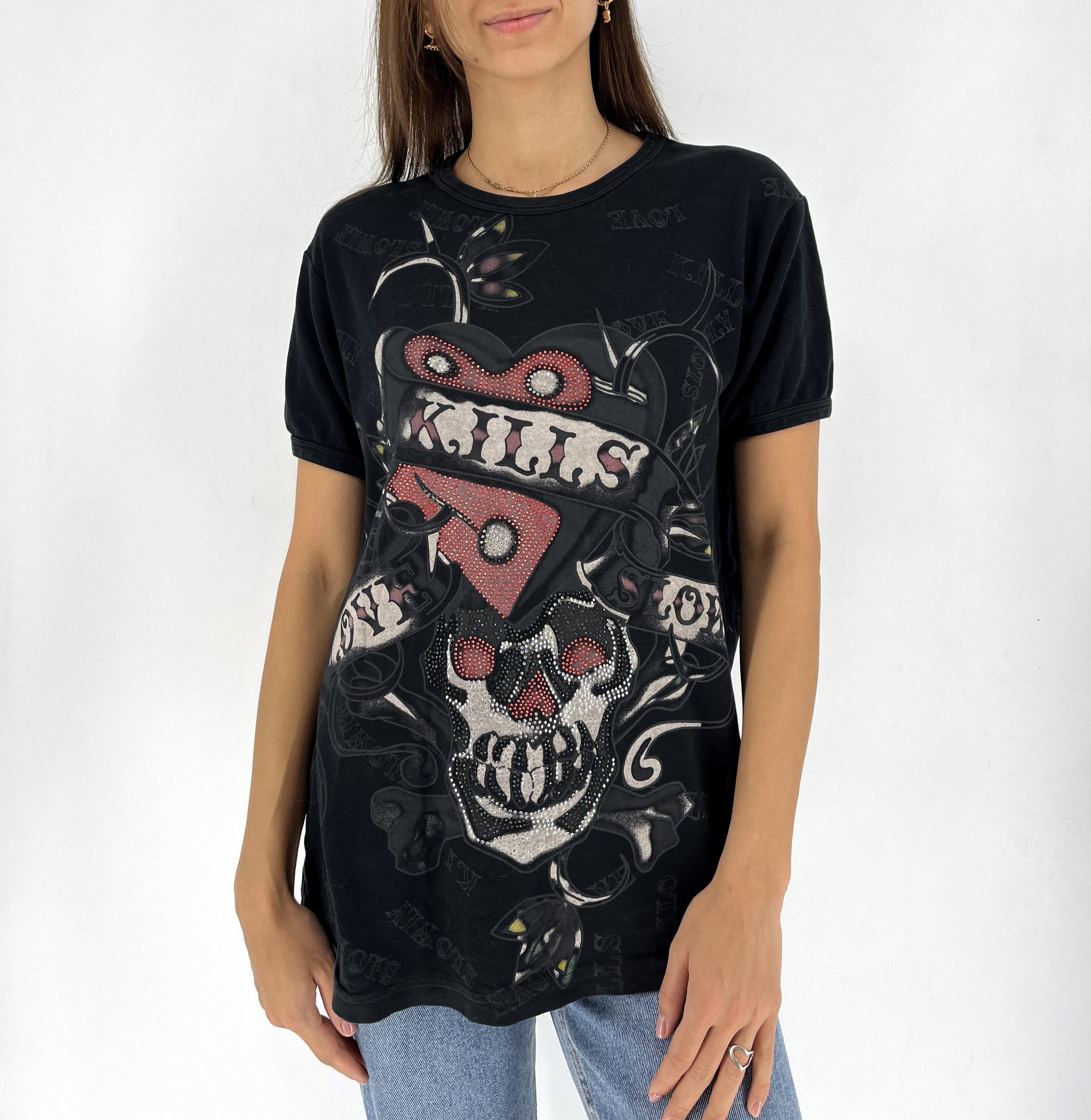 Affliction Vintage Y2K Christian Audigier Women’s Rhinestones T-Shirt Size L / US 10 / IT 46 - 1 Thumbnail