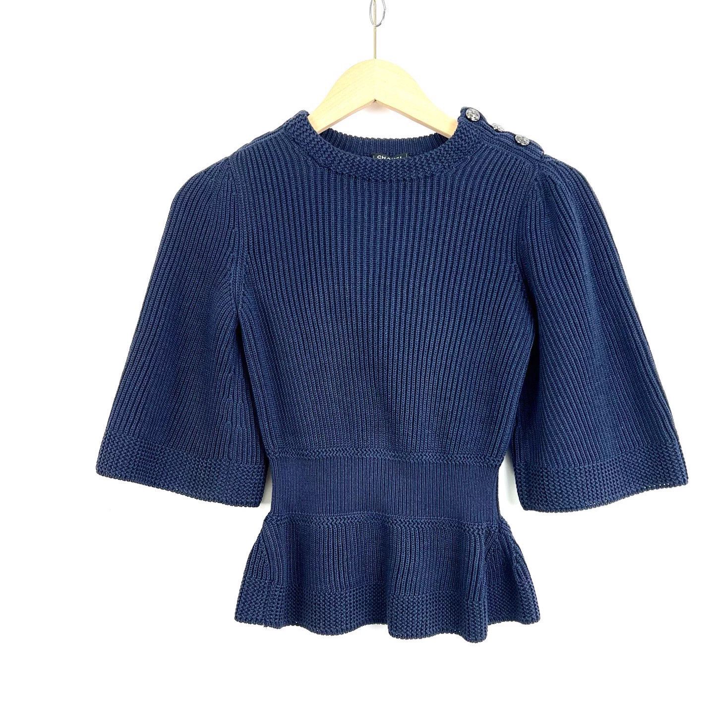 Chanel CHANEL Navy 3/4 Sleeve Knit Sweater 34 99% New Size XXS / US 00 / IT 34 - 1 Thumbnail
