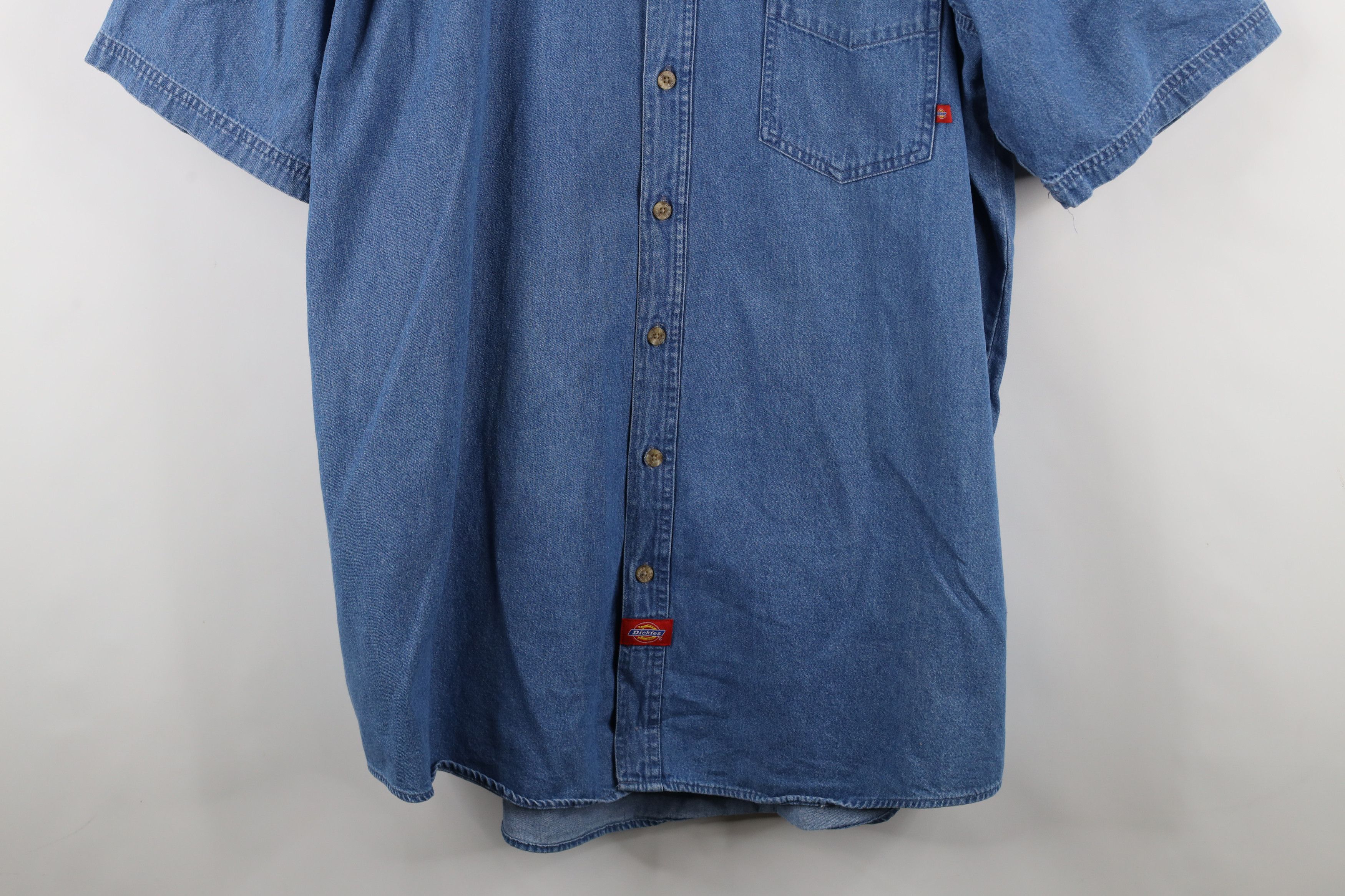 Dickies × Vintage Vintage Dickies Short Sleeve Denim Jean Button Down Shirt Size US XXL / EU 58 / 5 - 3 Thumbnail
