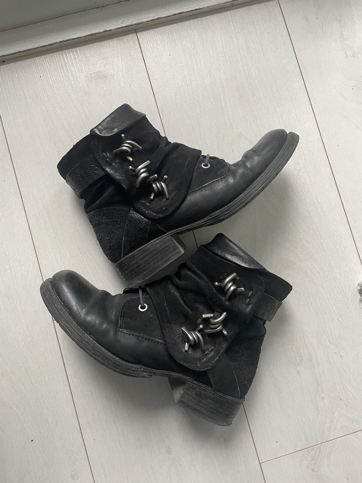 image of Airsteps Airstep A.s. 98 Slouchy Blistered Leather Barbed Wire Boots in Black, Women's (Size 7)