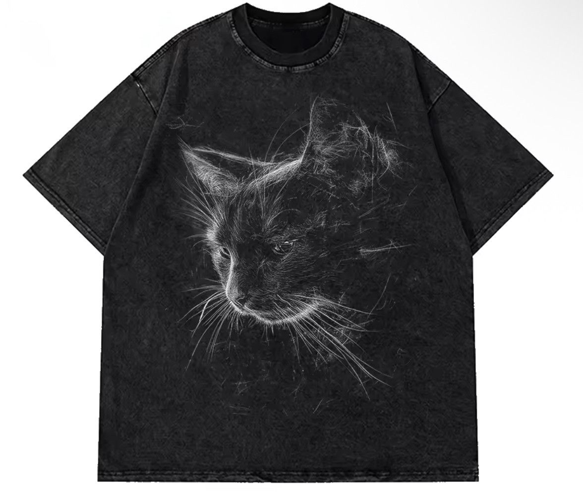 Japanese Brand Y2K Vintage Gothic Psycho Cat Print Distressed T-Shirt Size US M / EU 48-50 / 2 - 1 Thumbnail