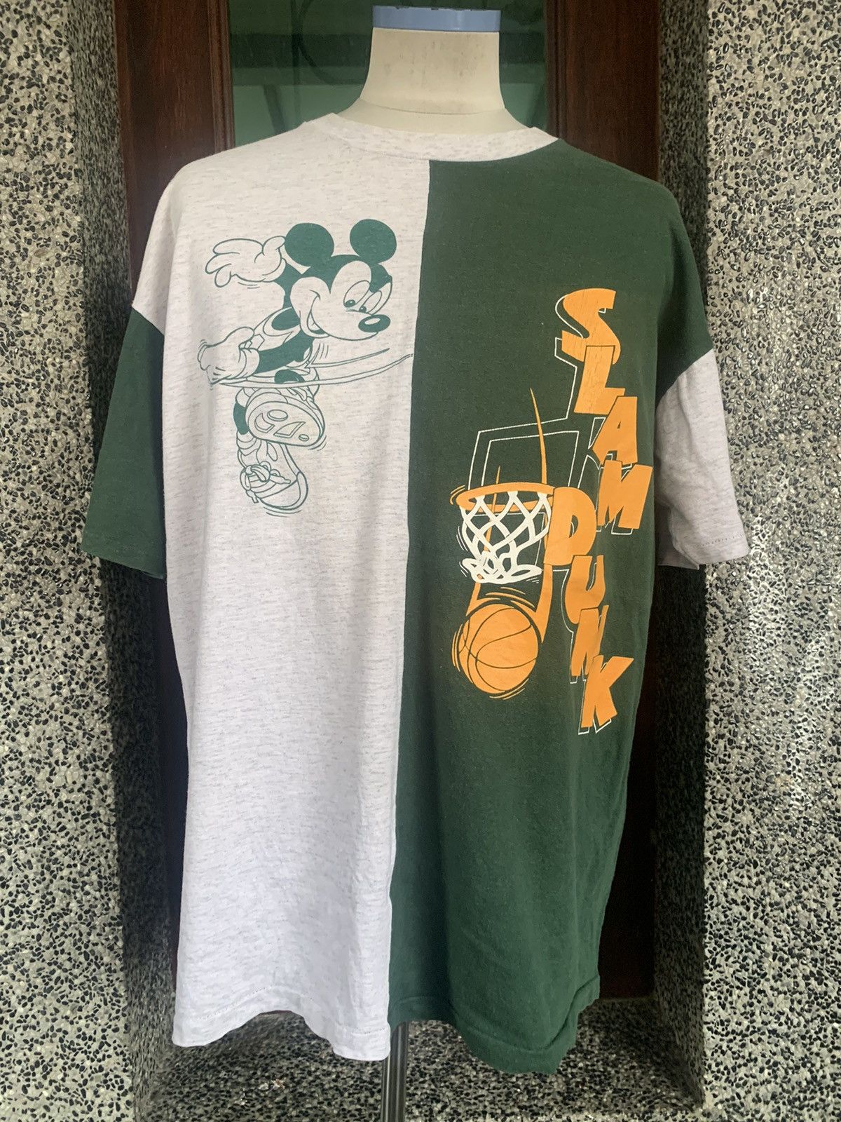 image of Vintage 90's Mickey Mouse Slam Dunk Disney T Shirt in Green, Men's (Size Large)