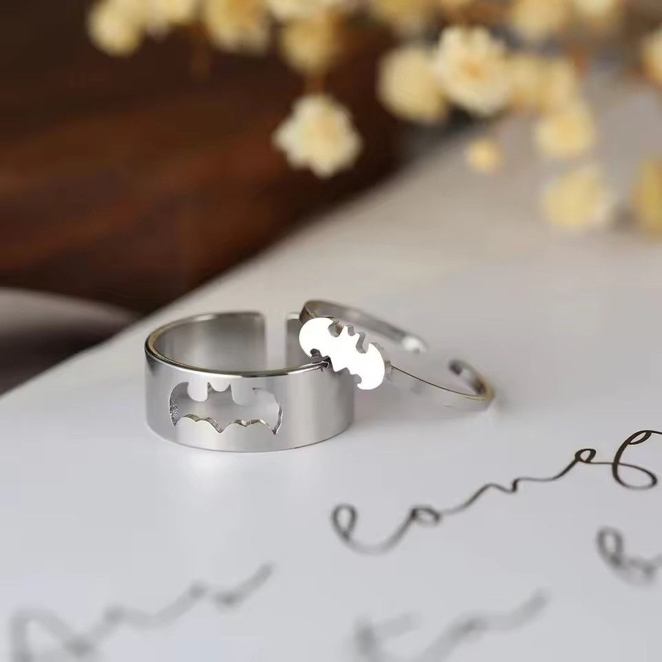 Jewelry Silver Bat Couple Ring Set Size ONE SIZE - 1 Thumbnail