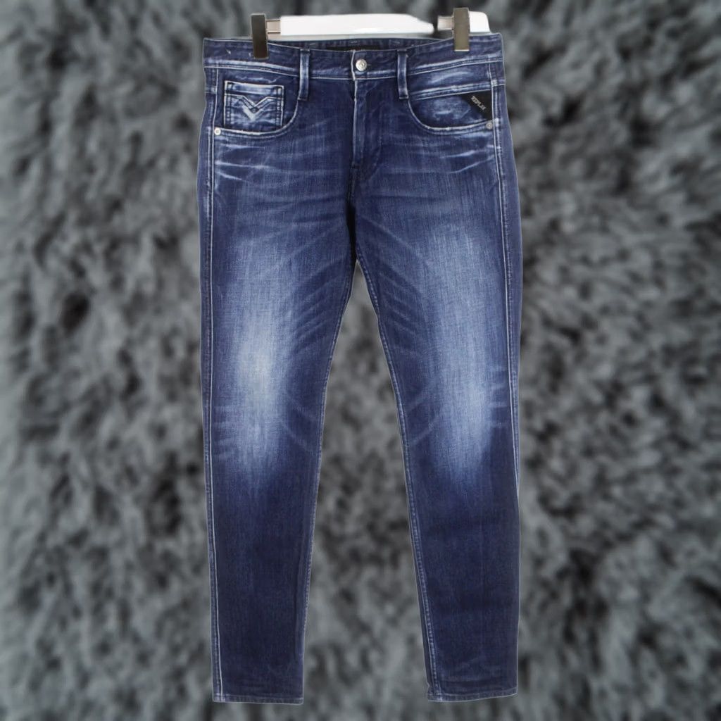 Replay REPLAY Anbass Jeans Men's W30/L32 Tapered Fit Zip Fly Dark Denim Casual Whiskers Size US 30 / EU 46 - 1 Thumbnail