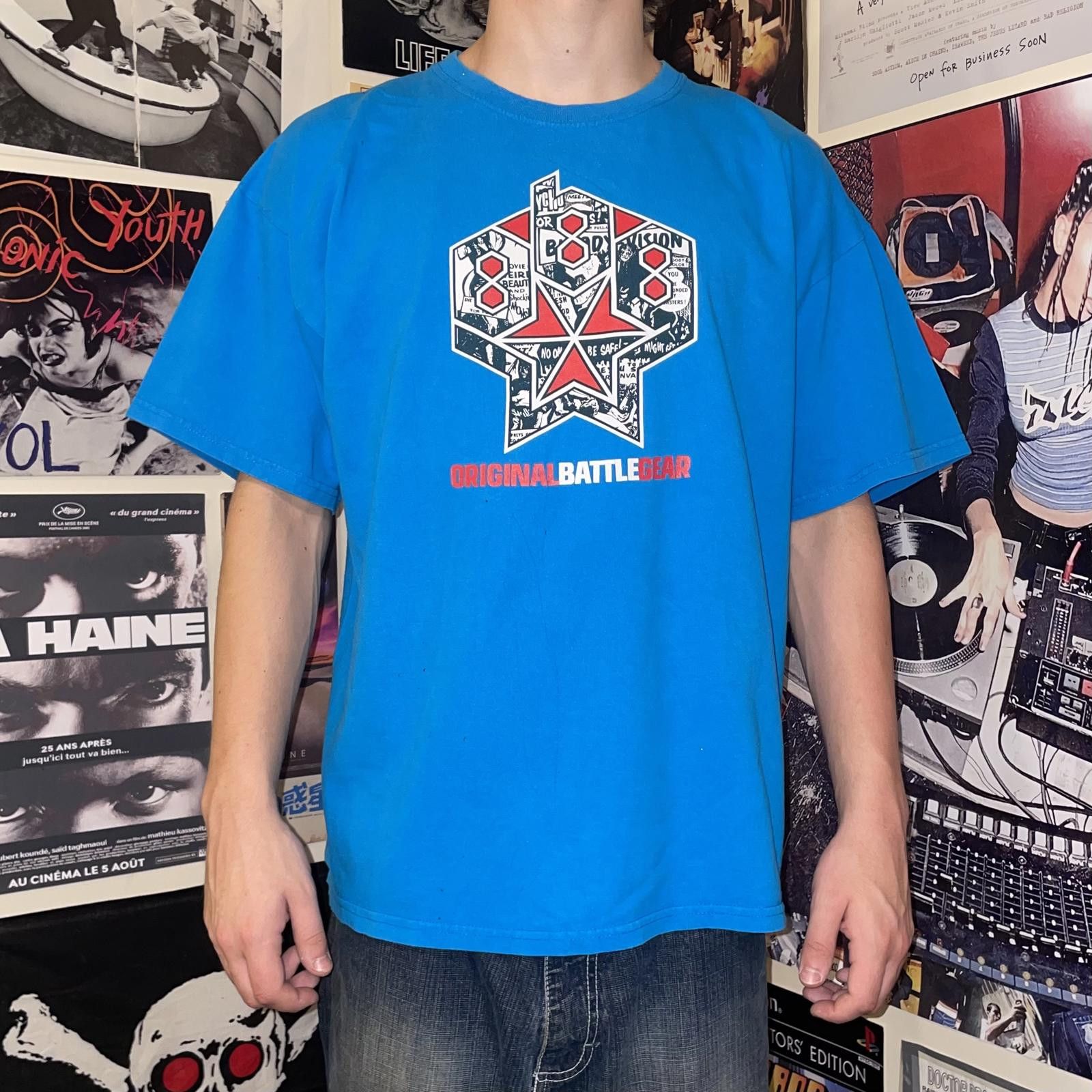 Designer Original Battle Gear 90s Blue Skull T-Shirt XL Size US XL / EU 56 / 4 - 8 Thumbnail