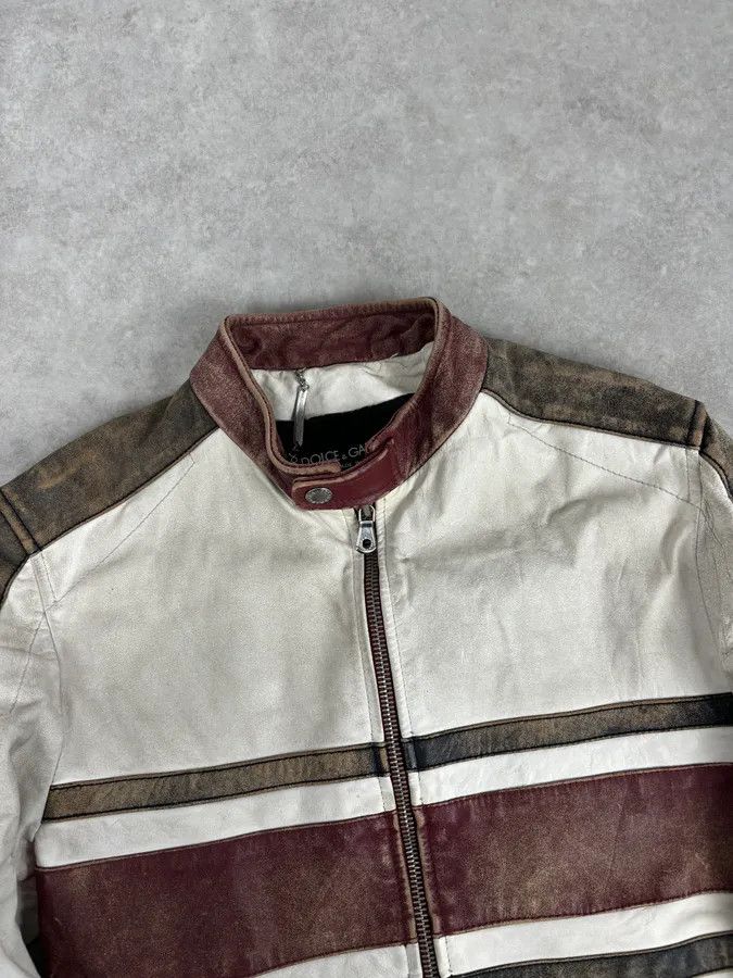 Dolce & Gabbana 2000s Dolce & Gabbana Biker White Faded Leather Jacket Size US M / EU 48-50 / 2 - 4 Thumbnail