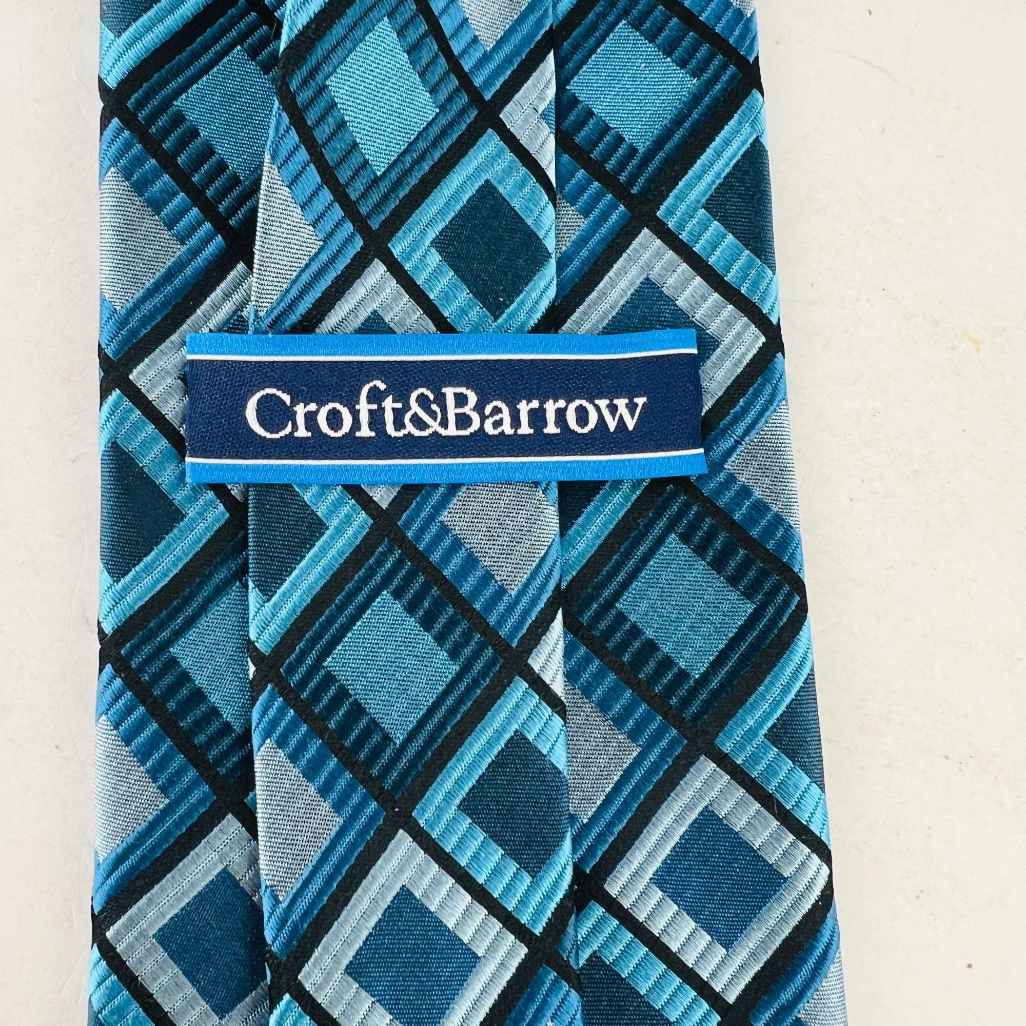 Croft & Barrow Croft & Barrow Geometric Blue Boxes 100% Silk Necktie Tie Size ONE SIZE - 4 Thumbnail