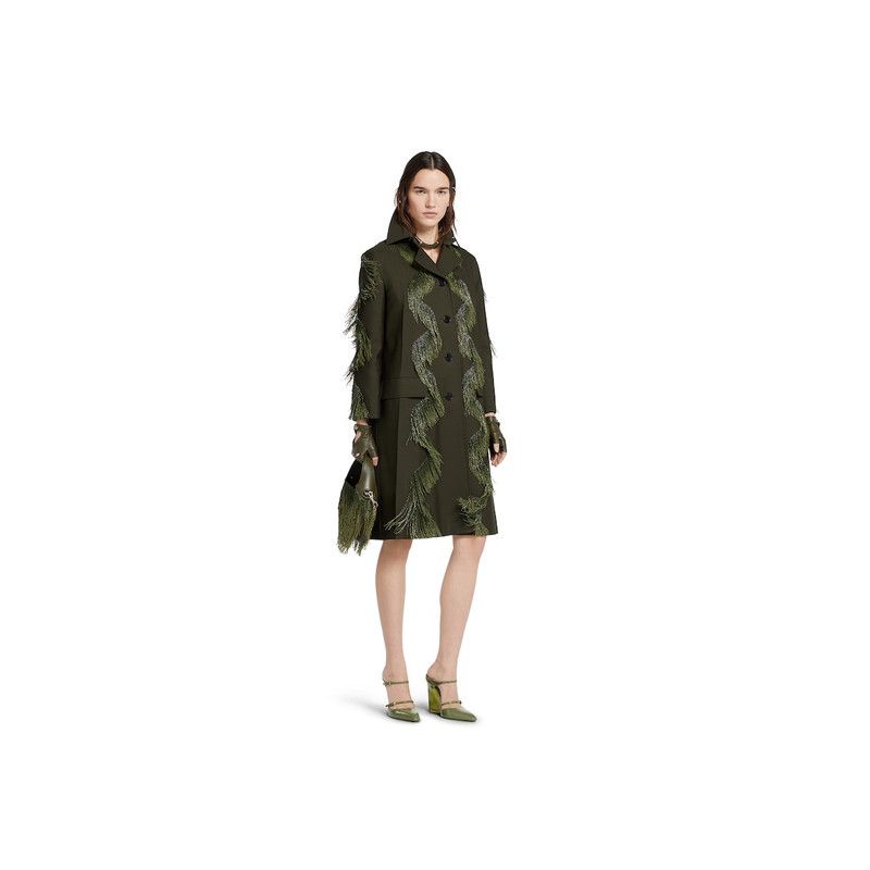 Gucci o1la5ras0526 Wool Coat With Beaded Fringe in Green Size M / US 6-8 / IT 42-44 - 2 Thumbnail