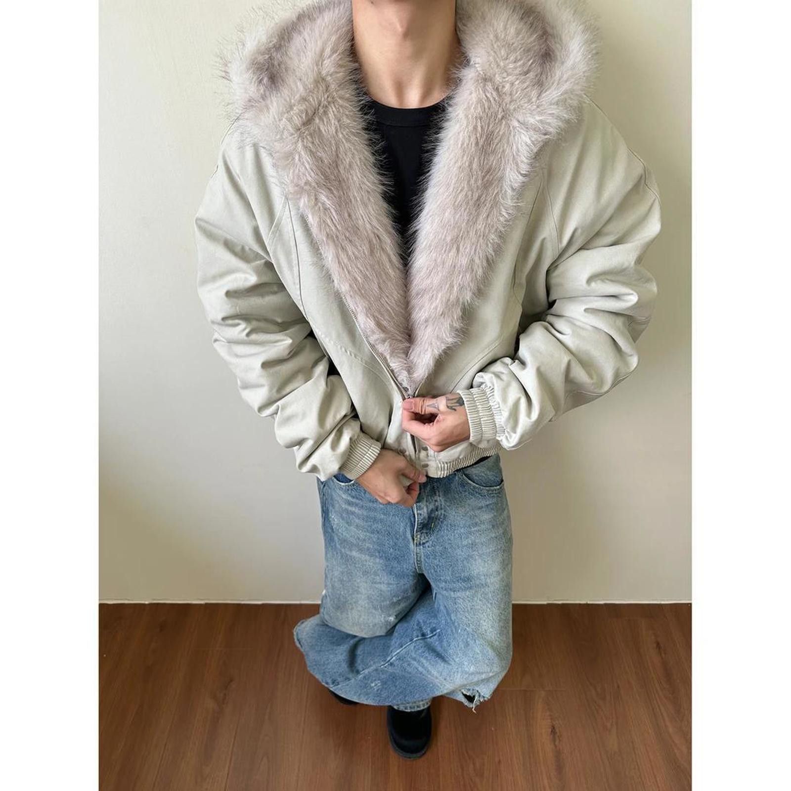 Vintage Fur Collar Bomber Jacket for Men, Warm Outerwear Size US M / EU 48-50 / 2 - 3 Thumbnail