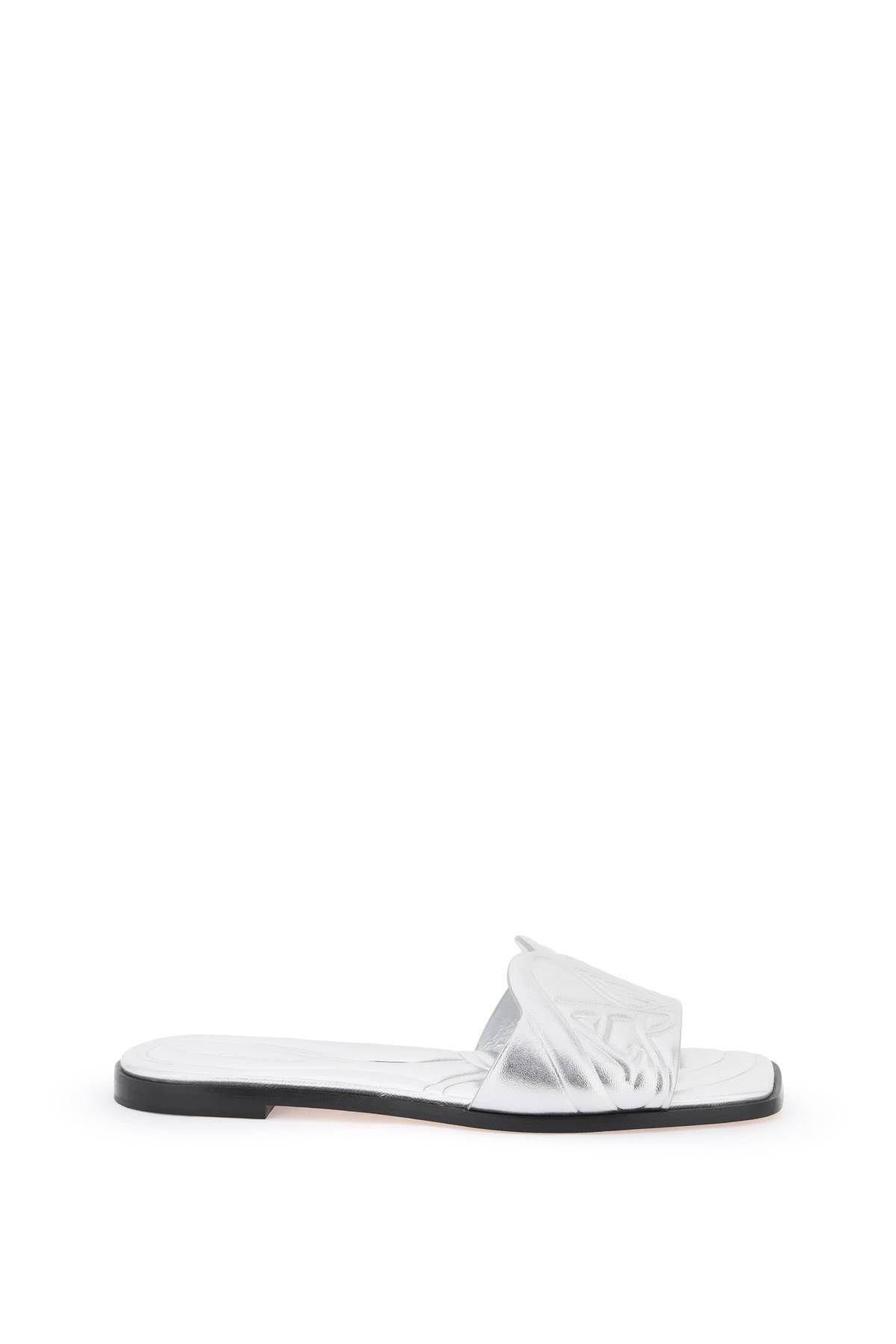 image of Alexander Mcqueen Laminated Leather Slides With Embossed Seal Logo Size Eu 37 For Women in Silver
