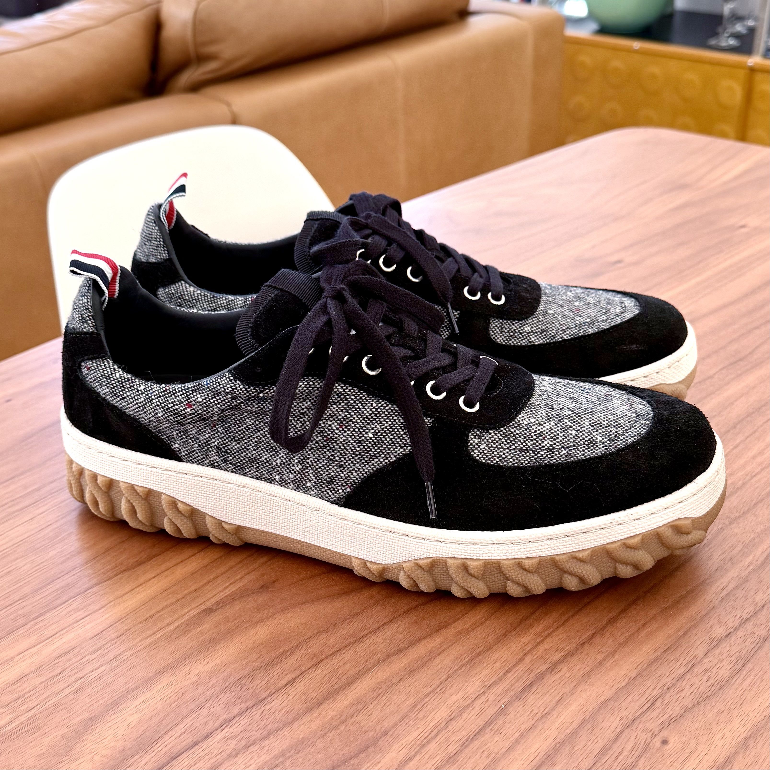 THOM BROWNE Donegal Tweed Letterman Sneakers Cable Knit Sole