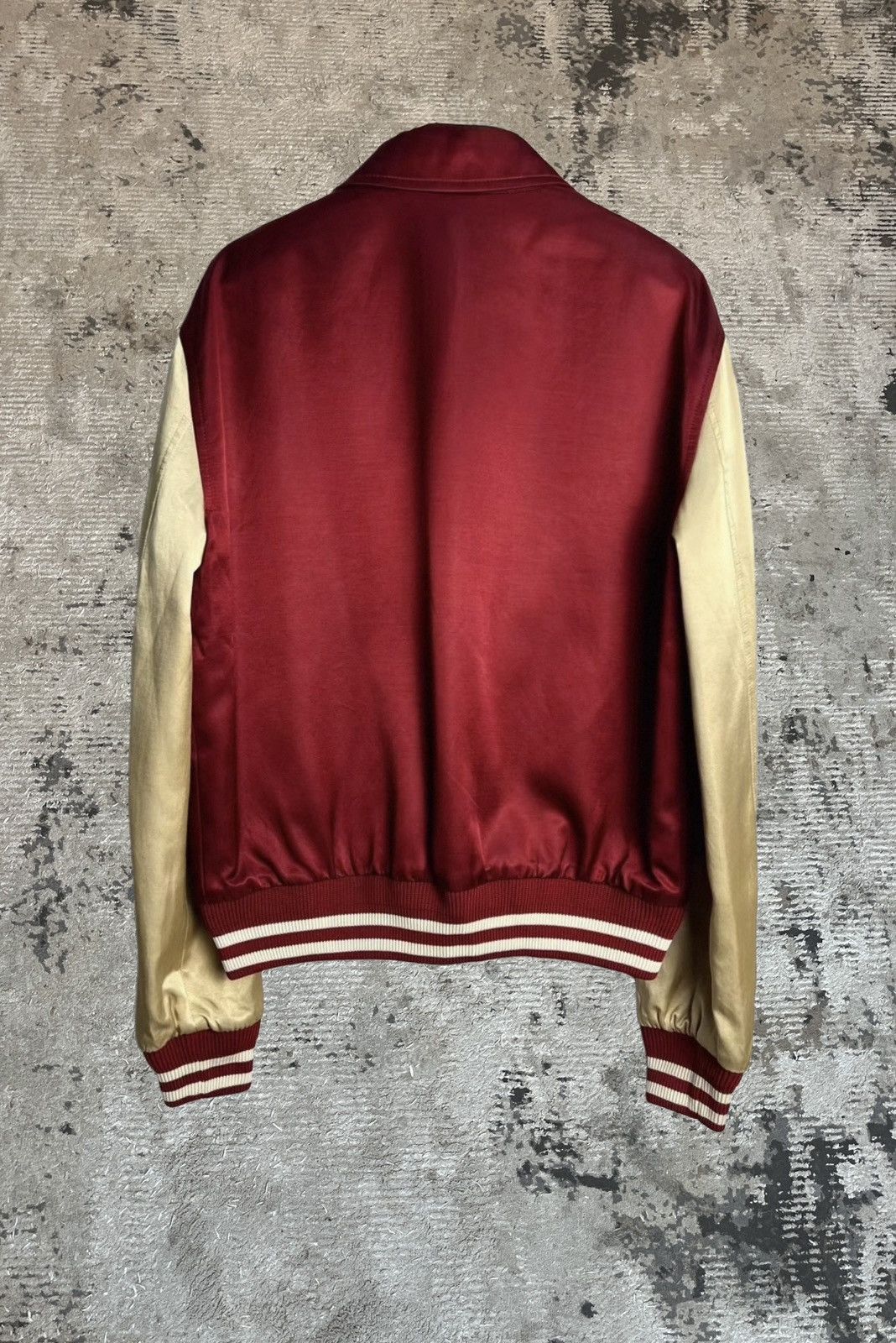 Celine Celine Burgundy Satin Varsity Bomber Jacket Size US M / EU 48-50 / 2 - 2 Thumbnail