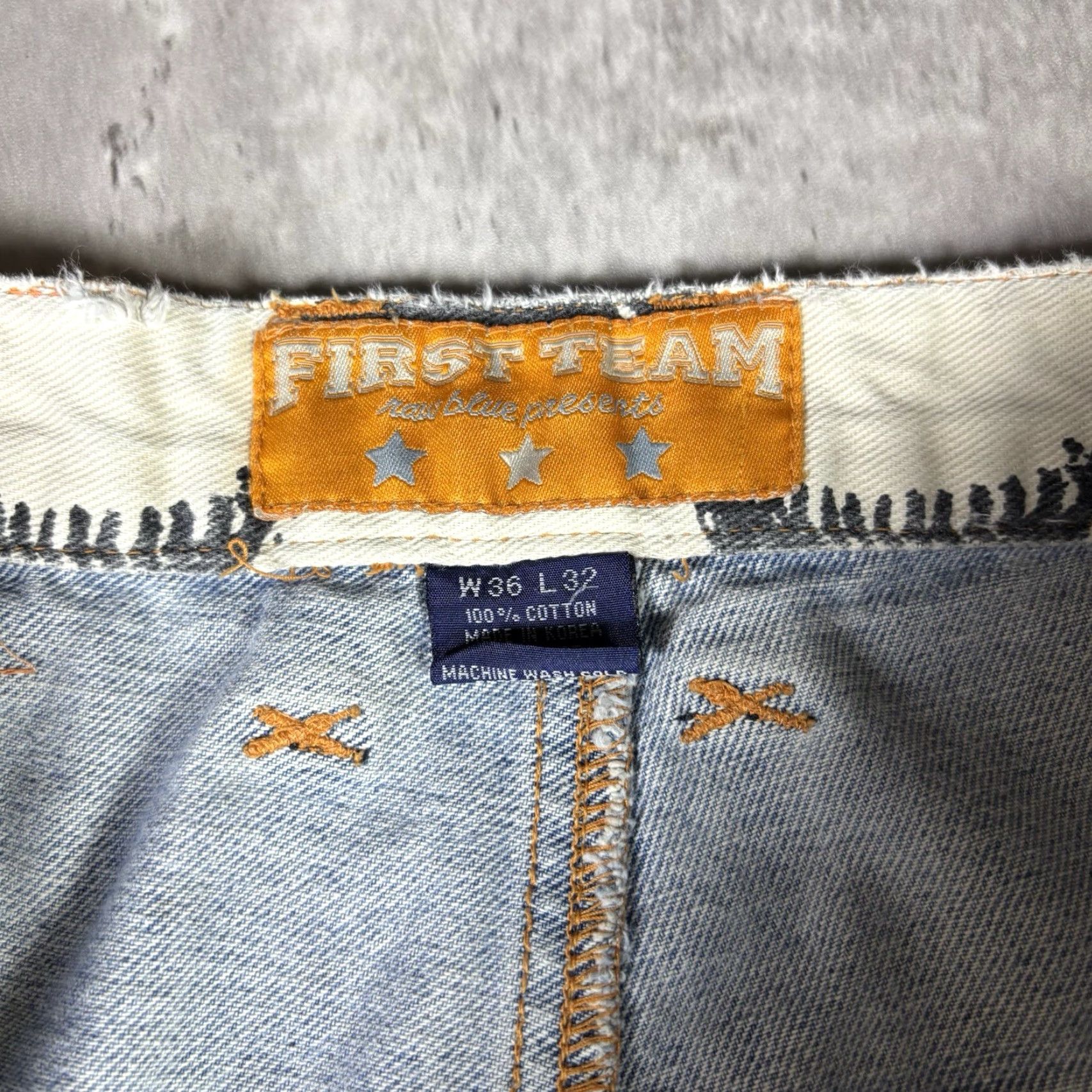 Denime VINTAGE First Team Jeans Patchwork Baseball Y2K Baggy Wide Leg Denim Adult 36x32 Blue Cotton Denim 80s Mens Jeans Size US 36 / EU 52 - 4 Thumbnail