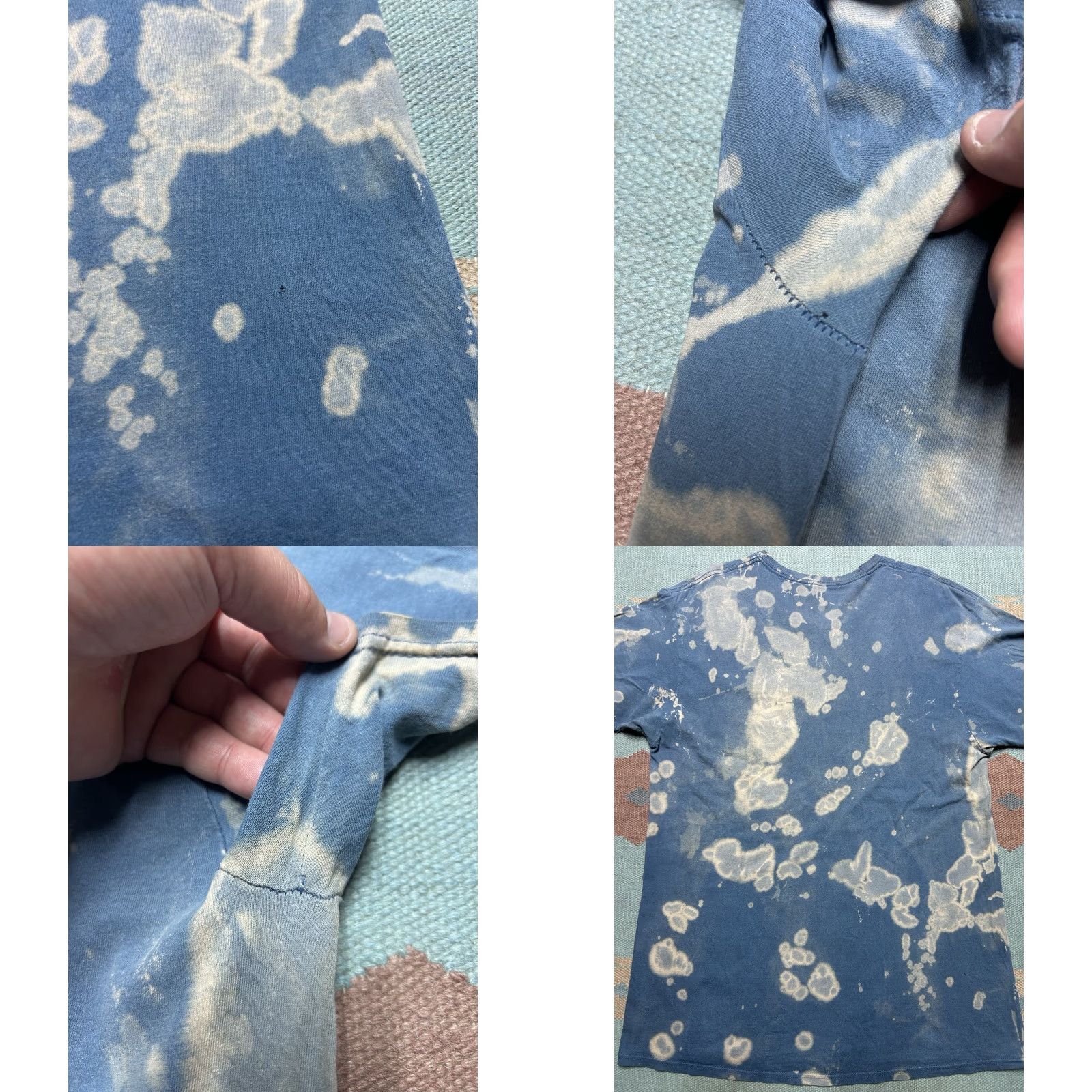 Fruit Of The Loom Fruit of the Loom Pocket T Shirt Bleach Tie Dye Blue Cotton Hippie XL Distressed Men Potentials Size US XL / EU 56 / 4 - 8 Thumbnail