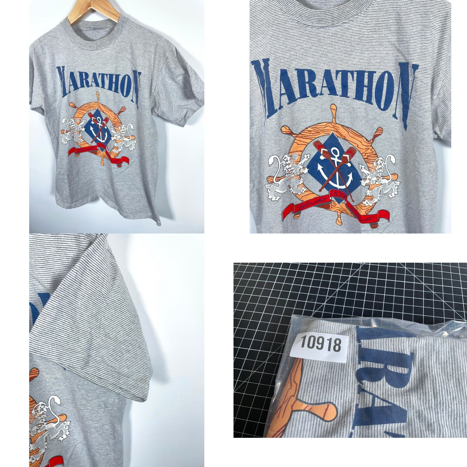 Vintage VINTAGE Marathon Yacht Club T-Shirt Adult Large Gray Striped 90s Logo NMVL Size US L / EU 52-54 / 3 - 8 Thumbnail