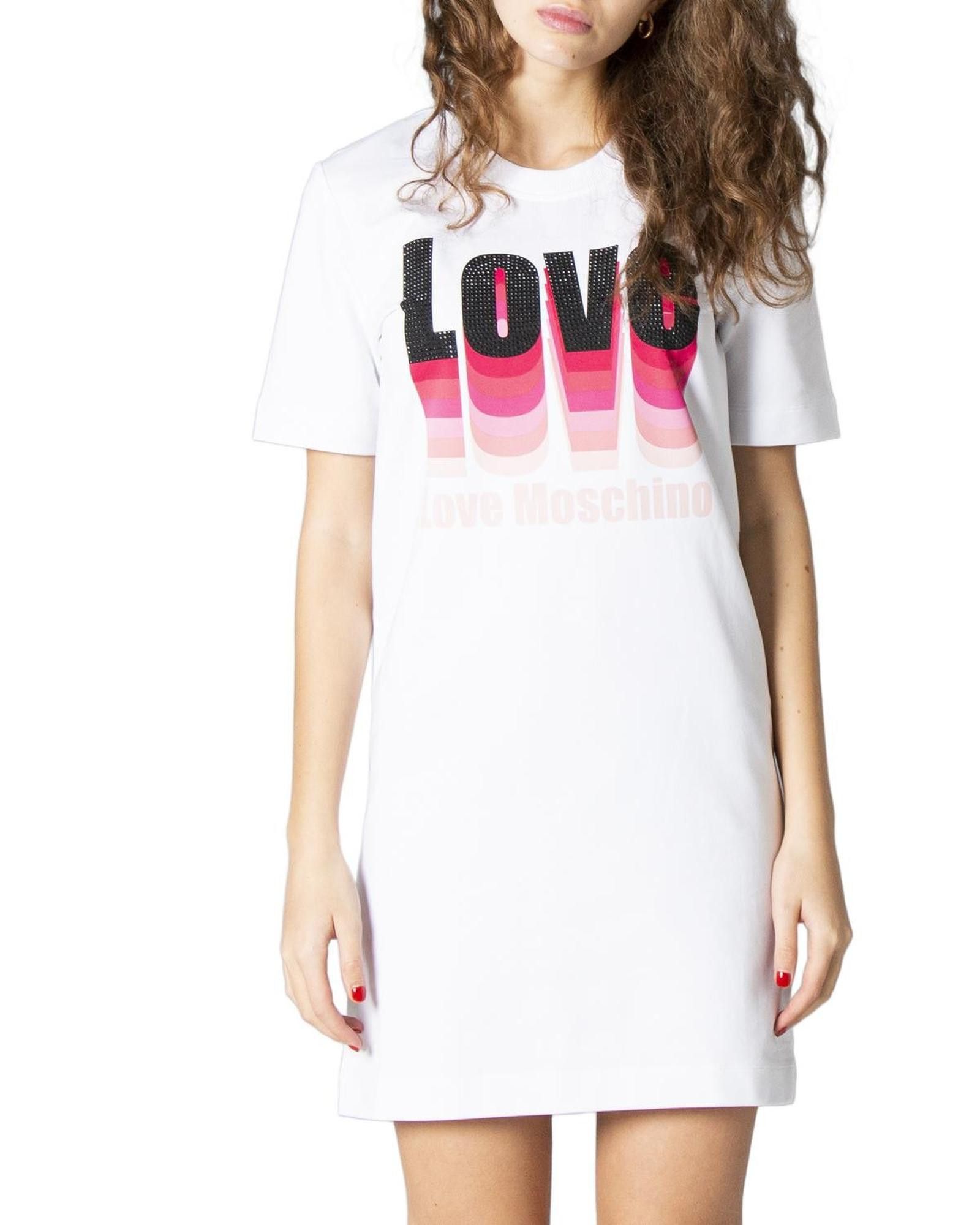 image of Moschino Print Short Sleeve Dress in White, Women's (Size Small)