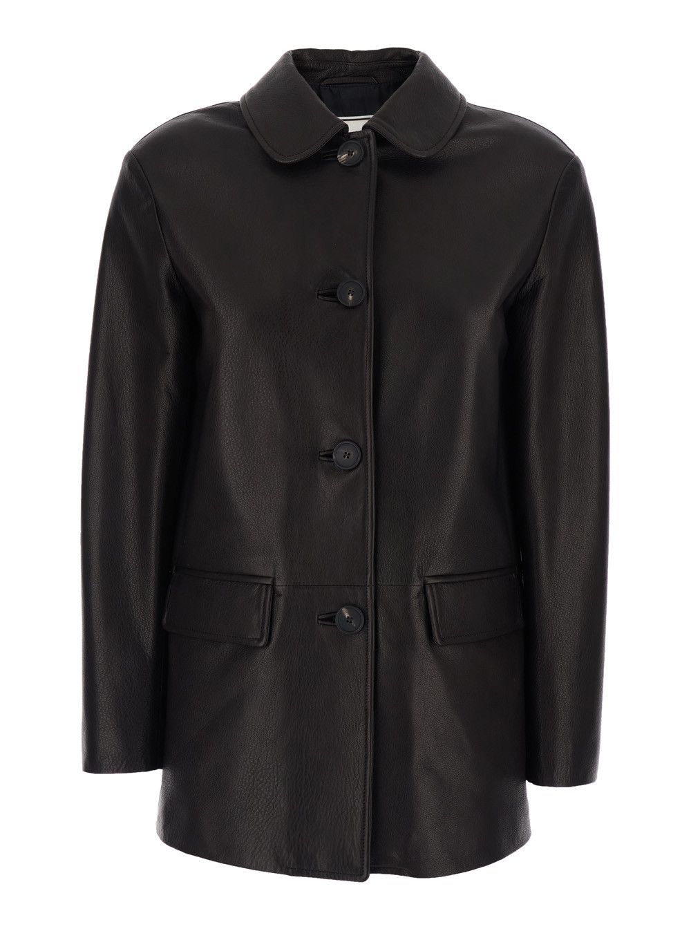 Tagliatore Brown Jacket with Notched Collar and Two Flap Pockets on the Front in Grained Dark Leather for Women Size M / US 6-8 / IT 42-44 - 1 Thumbnail
