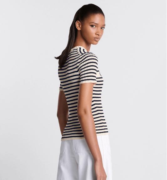 Dior o1w1db10925 444S15 Short-Sleeved Sweater in White/Navy Blue Size XS / US 0-2 / IT 36-38 - 5 Thumbnail