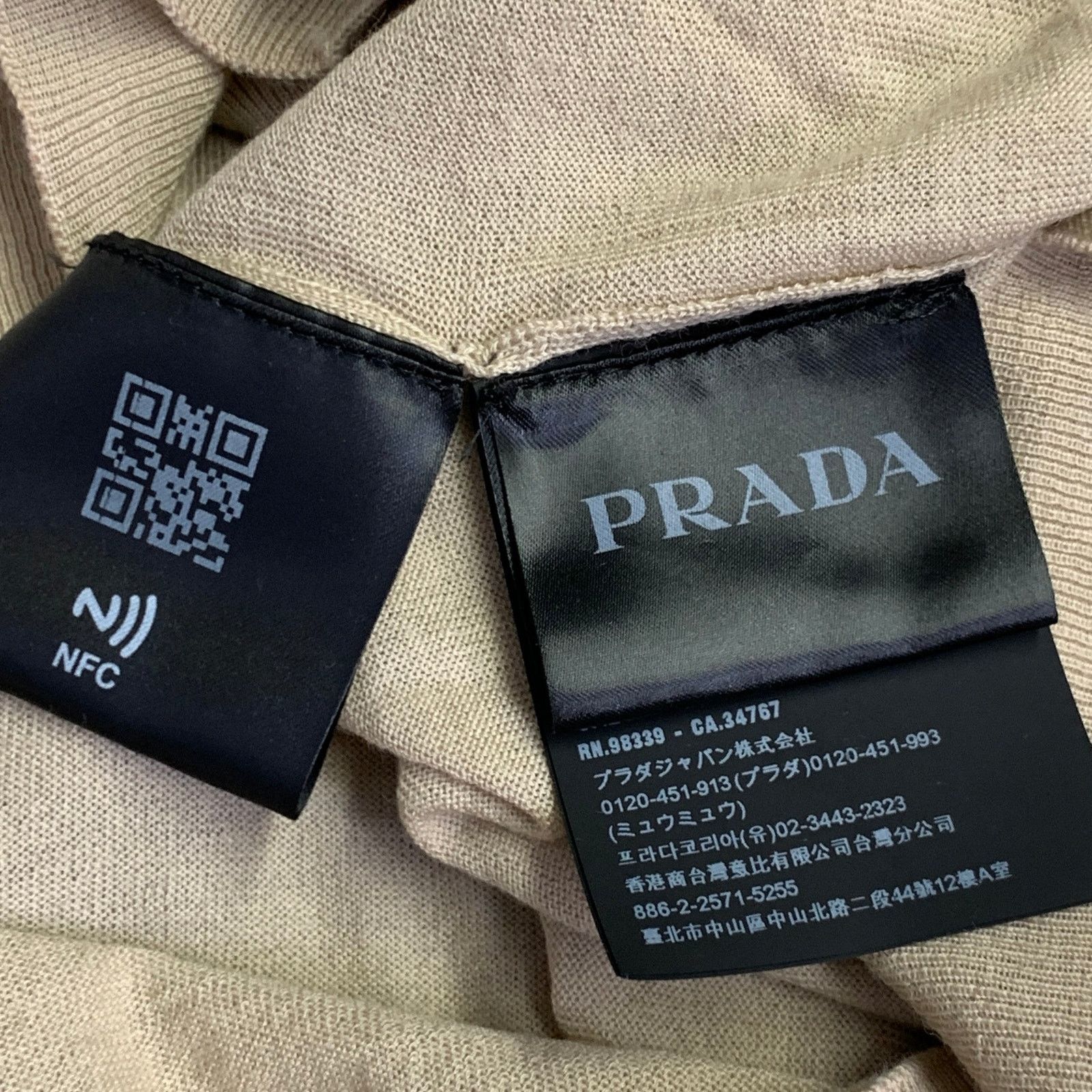 Prada PRADA Size L Beige Virgin Wool Sheer Knit V-Neck Cardigan Size US L / EU 52-54 / 3 - 6 Thumbnail