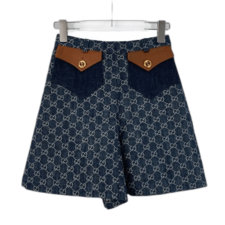 Gucci Blue Logo Print Denim Shorts-2505