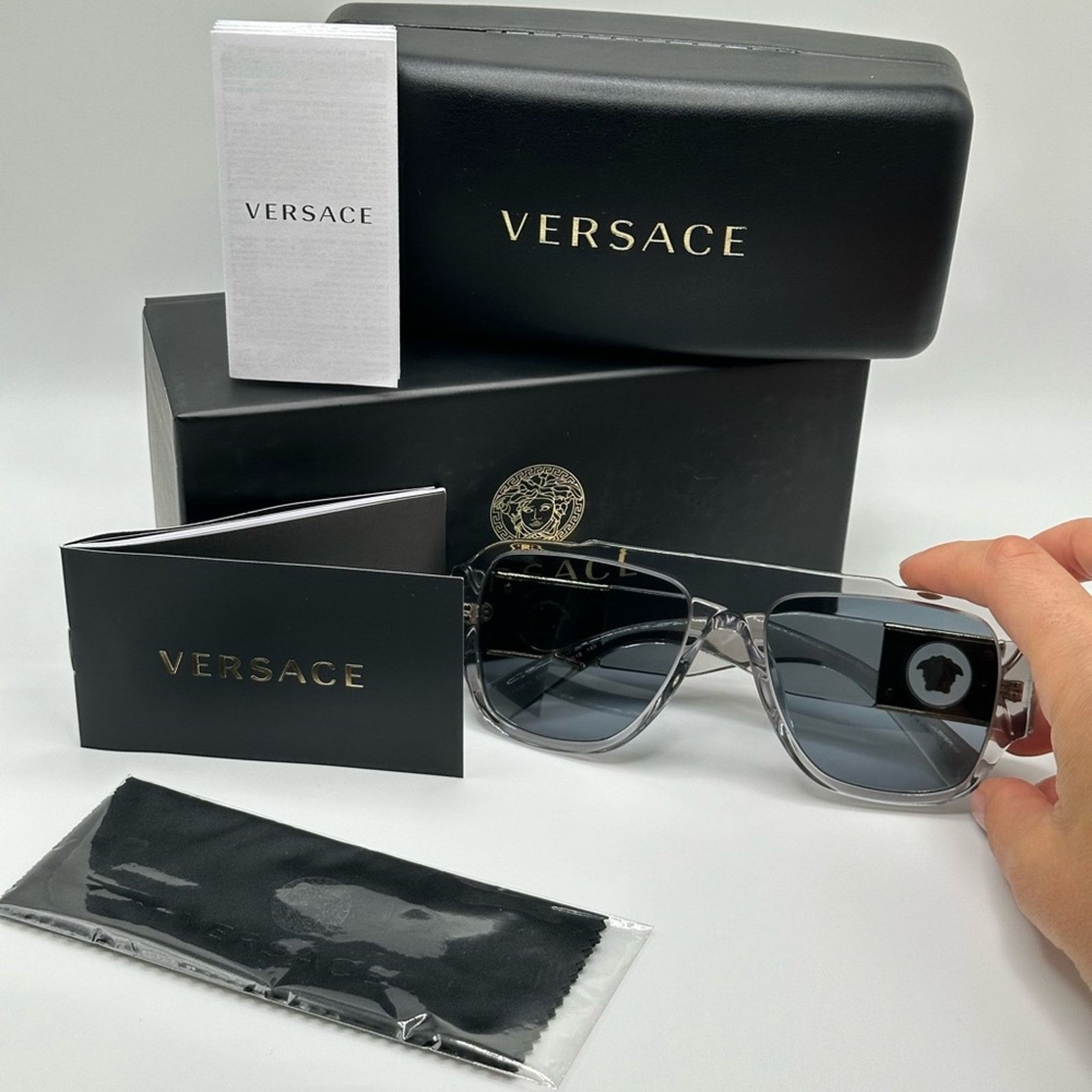 Versace NEW VERSACE VE4436U 530580 Transparent Grey Dark Blue Unisex Size ONE SIZE - 10 Thumbnail