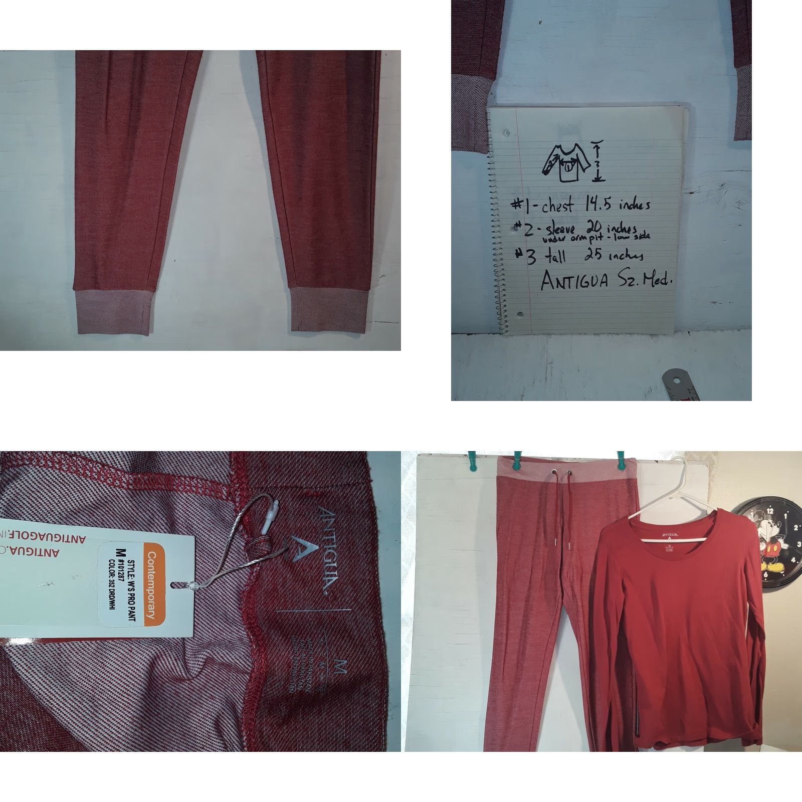 Vintage VINTAGE: no matter; 2pc outfit: Antigua red band pants set, CrossFit activewear, long sleeve top & 2 tone pants, M, Women, Red, Open neck sweatshirt? Size 32" / US 10 / IT 46 - 8 Thumbnail