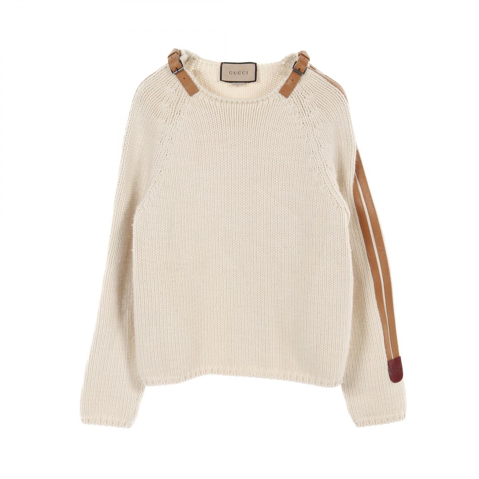 Gucci Gucci Leather Detail Wool Top Leather Tops 683716 XKB4H