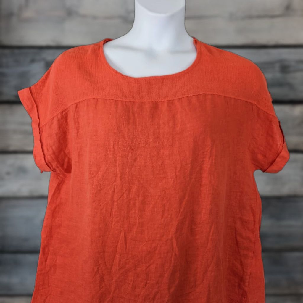 Vintage VINTAGE Saiph Lab Womens Linen Top Sz 2X Orange Short Sleeve Blouse Womens Size XXL / US 16-18 / IT 52-54 - 1 Thumbnail