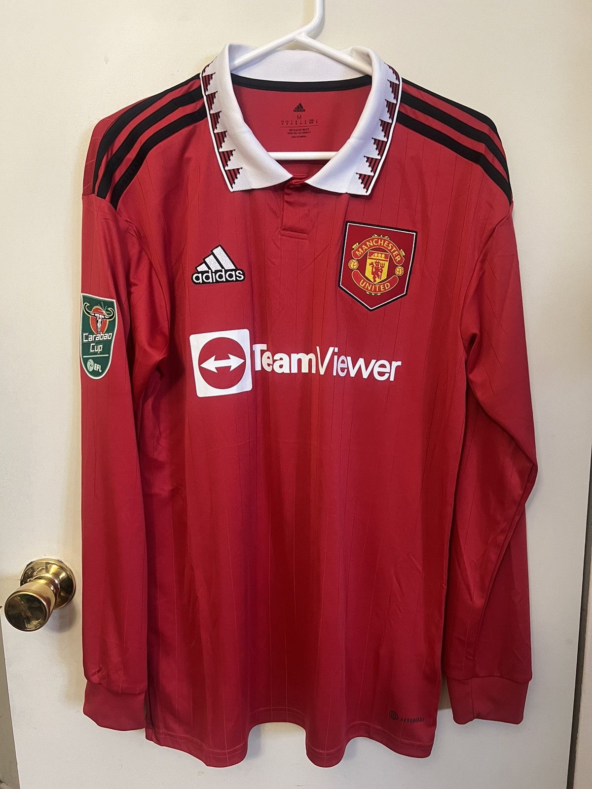 image of Adidas Rashford Carabao Cup Long sleeve Jersey in Red, Men's (Size Medium)