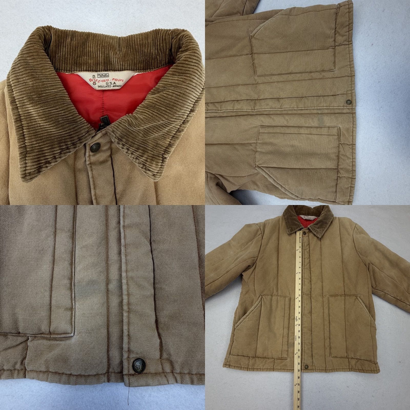 Walls VINTAGE Walls Blizzard-Pruf Jacket Mens XL Beige Canvas Quilted Lined USA Full Zip Insulated Pockets Collared Cotton Solid 70s 80s Mens Size US XL / EU 56 / 4 - 9 Thumbnail
