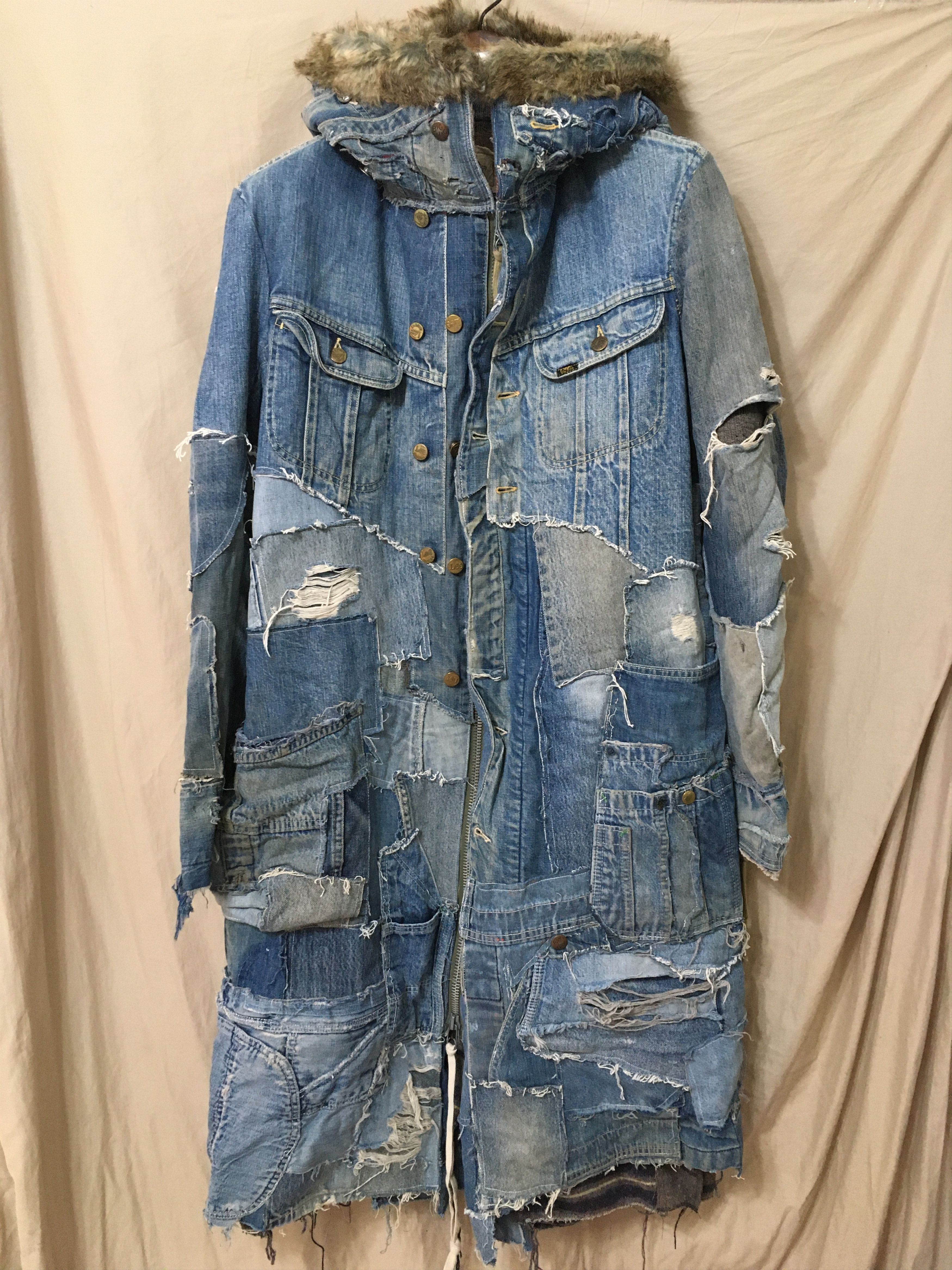 Pre-owned Greg Lauren Ss17 Vintage Denim Patchwork Parka In Blue