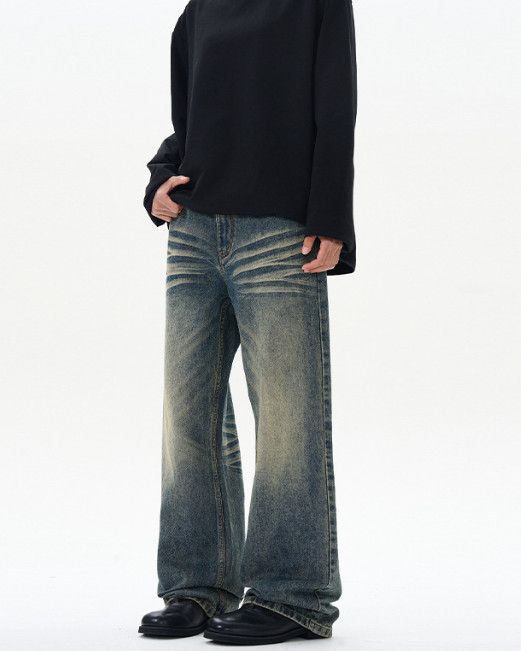 Japanese Brand American street retro whiskered loose straight leg jeans Size US 32 / EU 48 - 1 Thumbnail