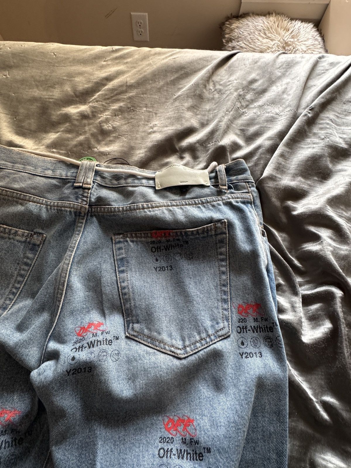Off-White Off-White - Slim-Fit Printed Denim Jeans - Blue Size US 29 - 3 Thumbnail