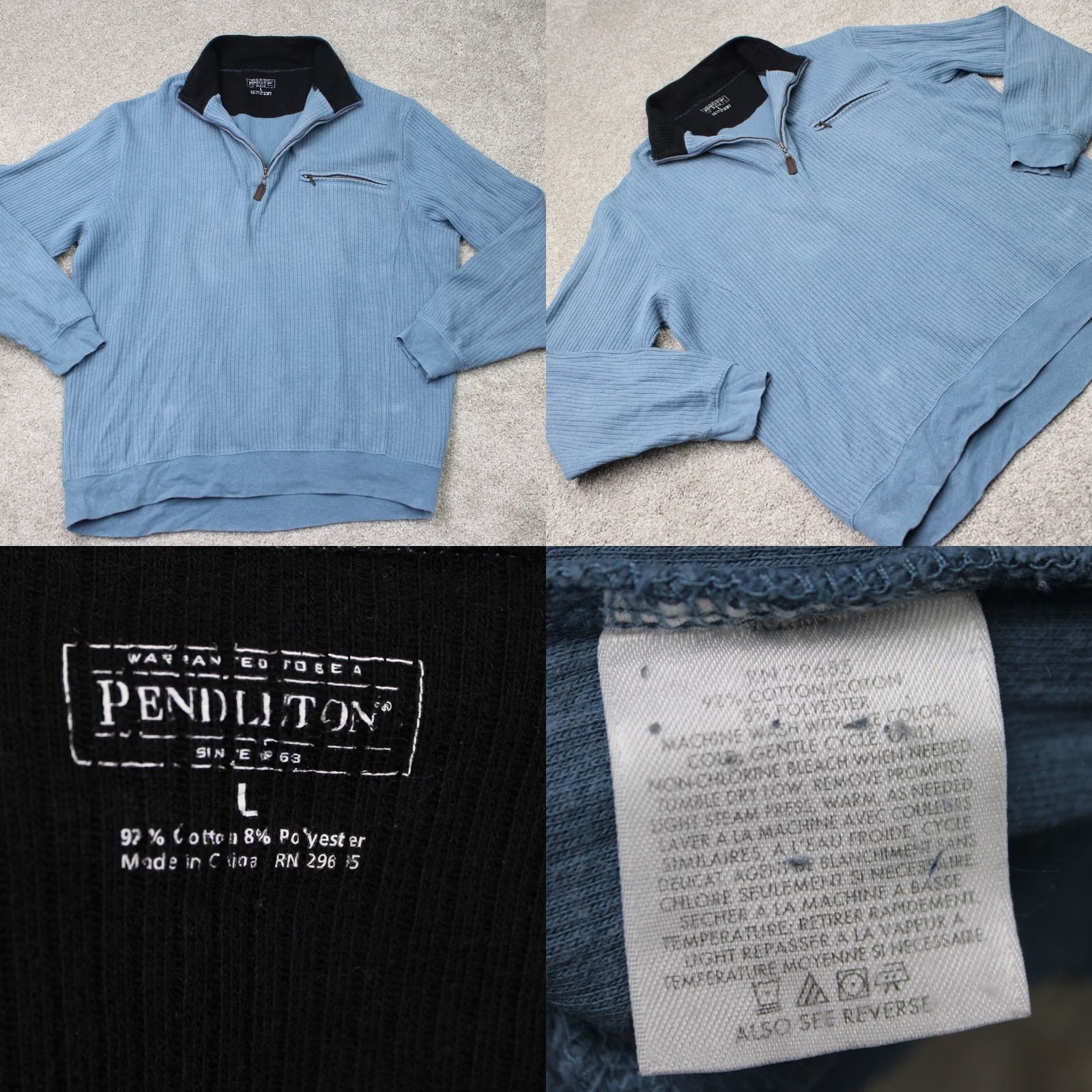 Pendleton Pendleton Mens Large Blue 1/4 Zip Sweatshirt Long Sleeve Pullover Cotton/Poly Size US L / EU 52-54 / 3 - 8 Thumbnail