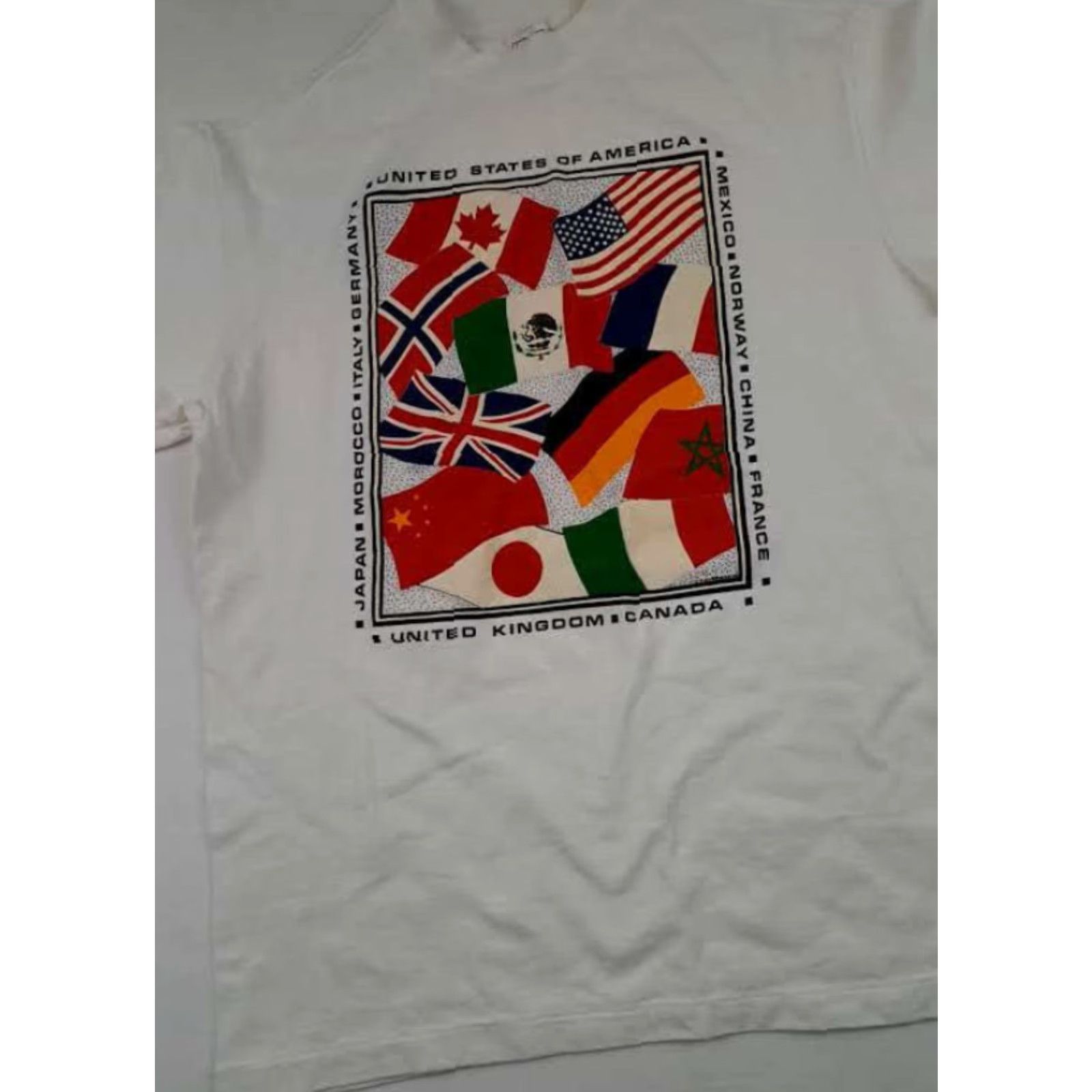 Delta Delta T-Shirt World Flags USA Canada Japan many more Puffy Print Large White Mens L Short Sleeve-100% USA Made Size US L / EU 52-54 / 3 - 6 Thumbnail