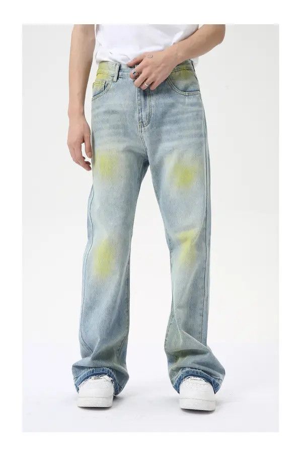 Jean Hip-hop street painting contrast color flared washed jeans Size US 32 / EU 48 - 1 Thumbnail