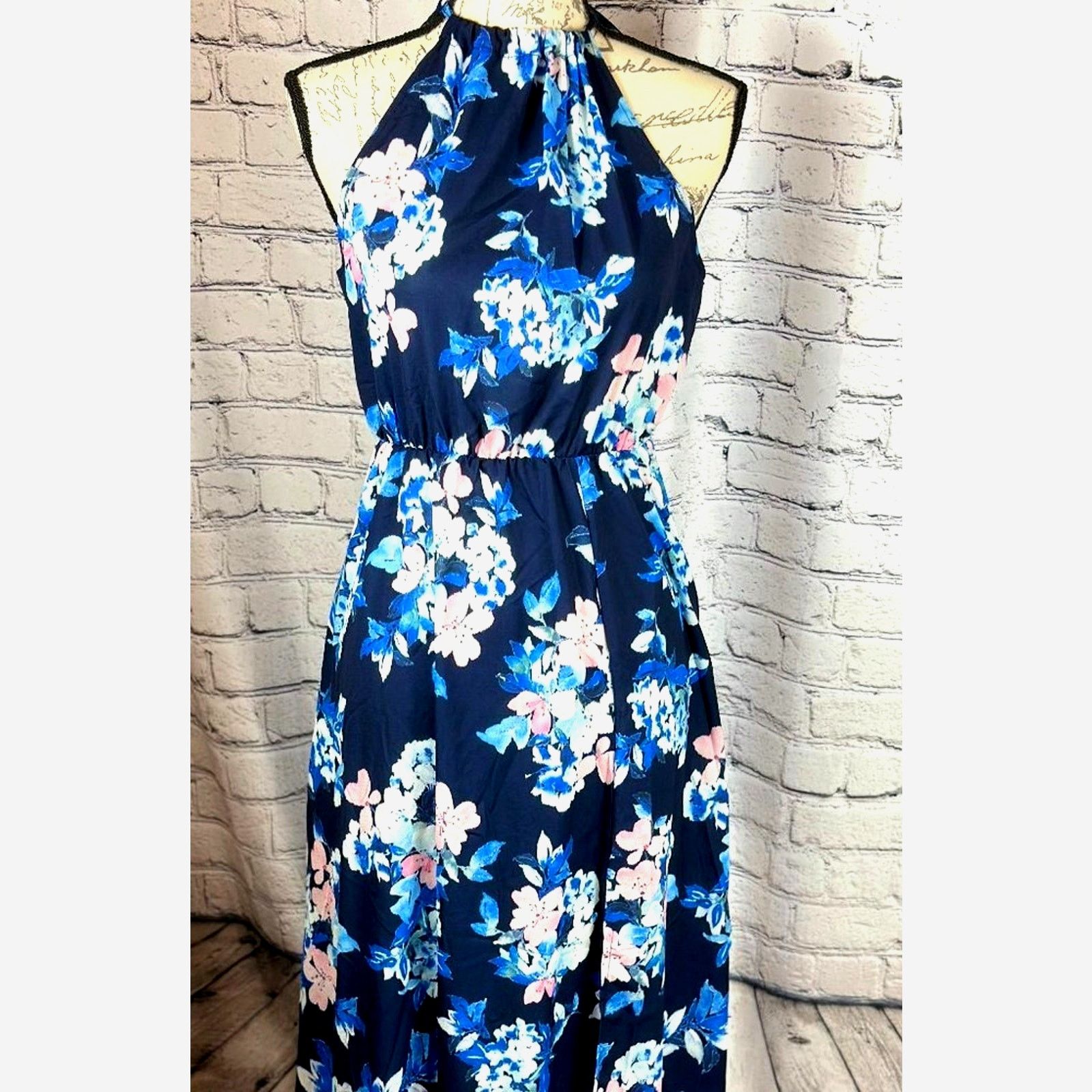 Other Floral Halter Split Maxi Dress In Navy By Miss Floral L Size L / US 10 / IT 46 - 9 Thumbnail
