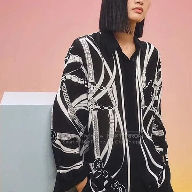 Hermes Hermes Silk Shirt Black Chain Print. Size XXS / US 00 / IT 34 - 6 Thumbnail