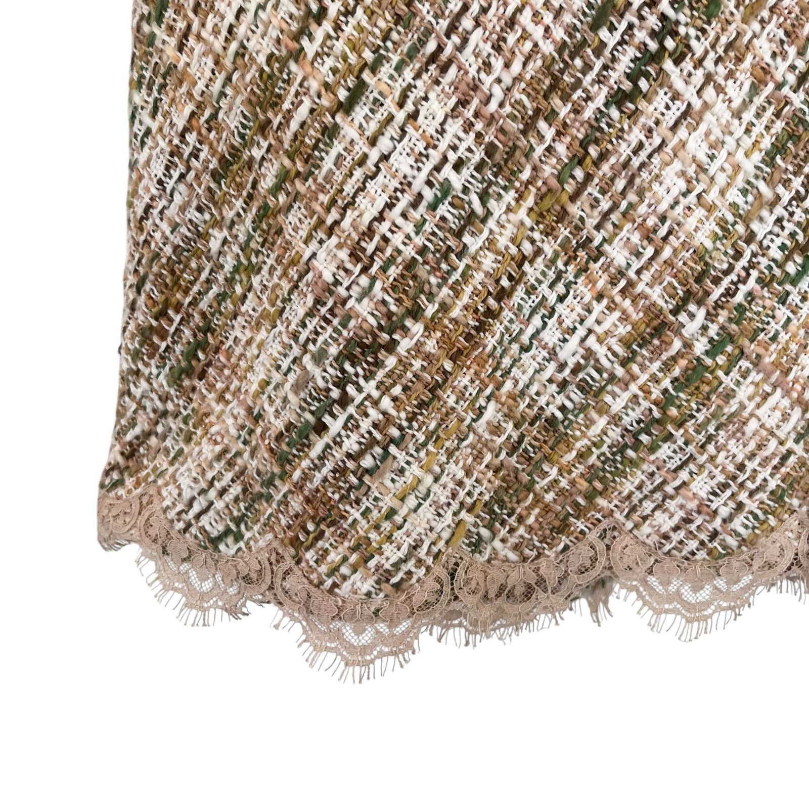 Other Vintage Rickie Freeman Teri Jon Beige Green Tweed Lace Trim Size 34" / US 12 / IT 48 - 12 Thumbnail