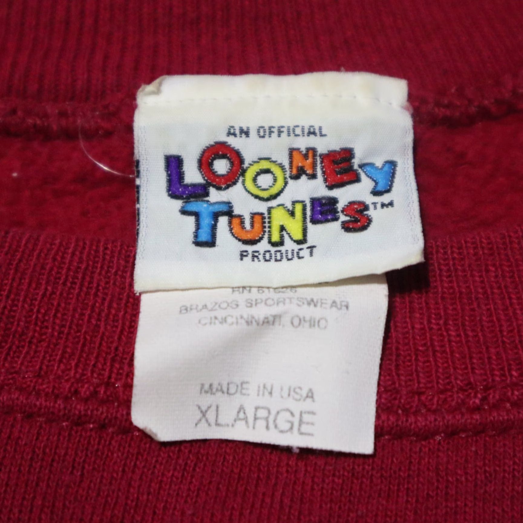Vintage Looney Tunes Pullover Sweatshirt Adult XL Red 90s Cartoon Bugs Bunny Daffy Duck Tweety Logo Graphic Print Size XL / US 12-14 / IT 48-50 - 4 Thumbnail