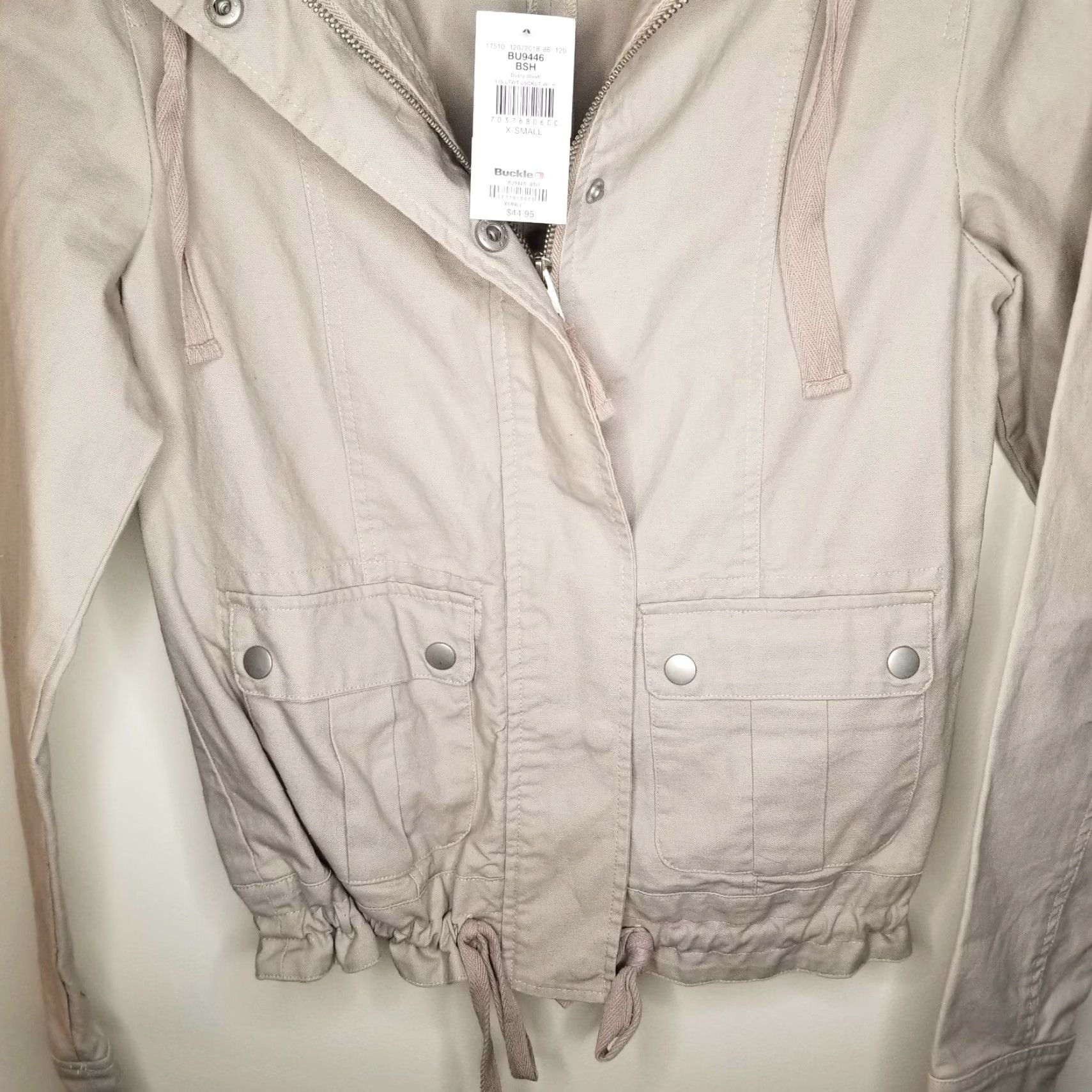 Vintage Buckle Womens Jacket XS Beige Full Zip Cotton Basic Spring Fall Women Size XS / US 0-2 / IT 36-38 - 2 Thumbnail