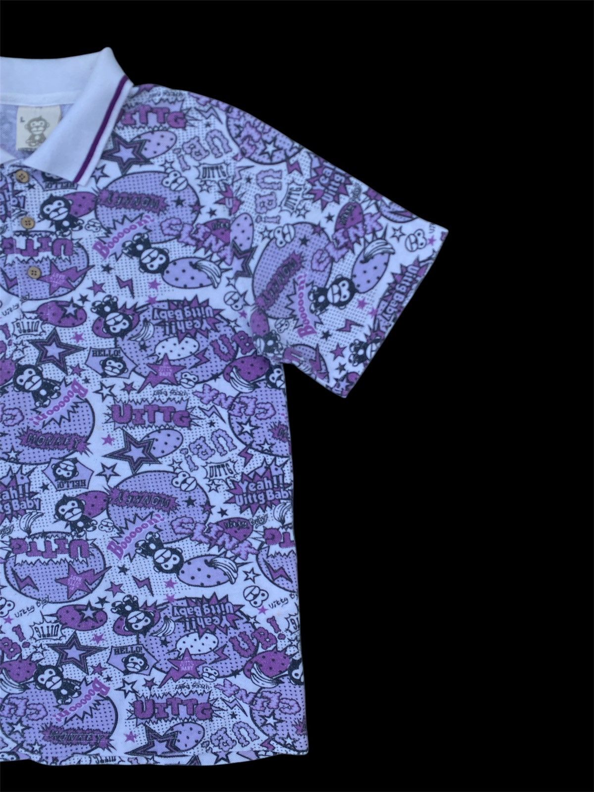 Japanese Brand RARE 💥 UITTG BABY Polo Shirt Full Print Logo size L Size US L / EU 52-54 / 3 - 3 Thumbnail