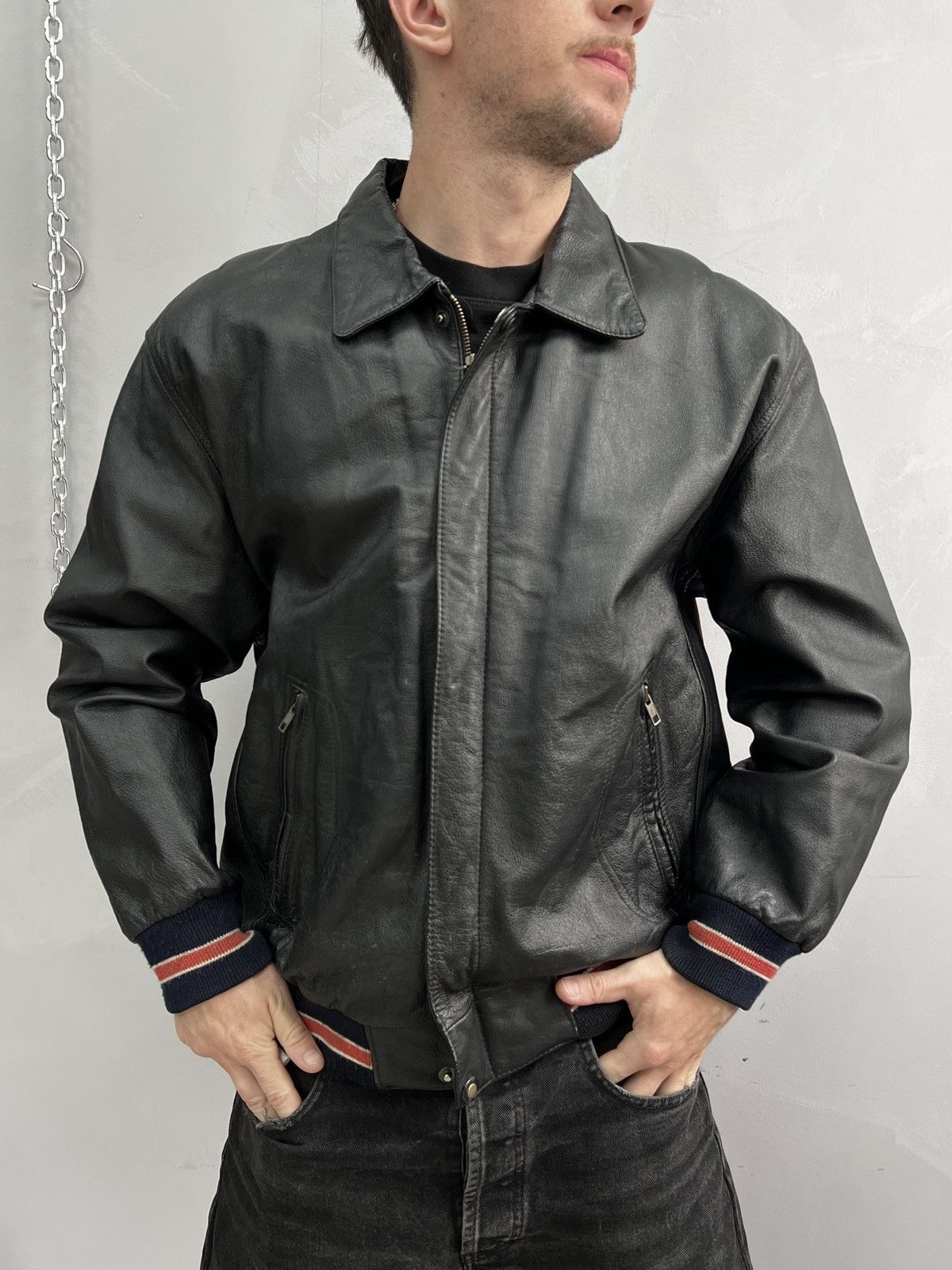 Vintage Retro 90s schott style aviator jacket leather TEXAS Size US L / EU 52-54 / 3 - 2 Thumbnail