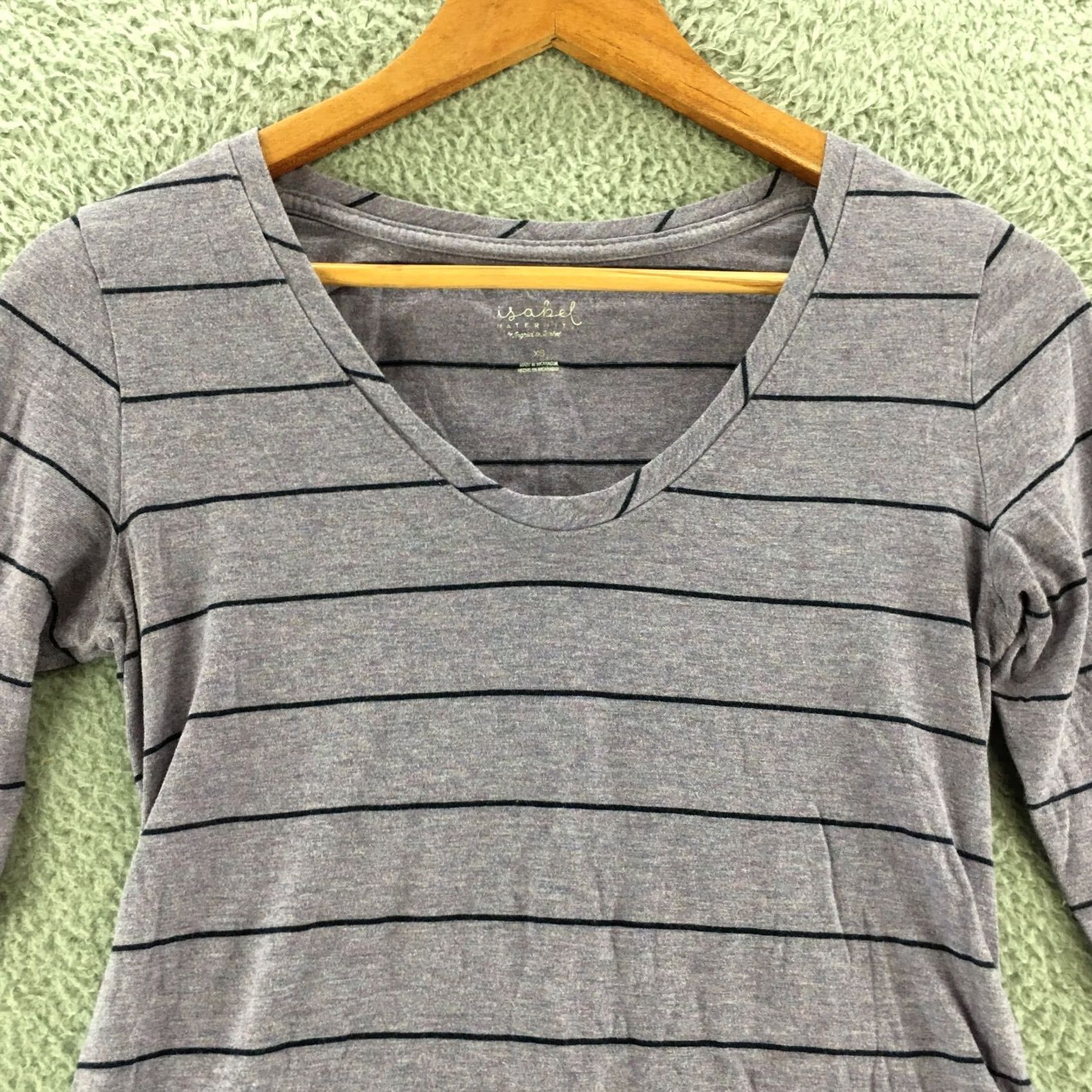Vintage Isabel Maternity by Ingrid & Isabel T-Shirt Womens XS Purple Striped Round Neck Long Sleeve Tee Top Size XS / US 0-2 / IT 36-38 - 2 Thumbnail