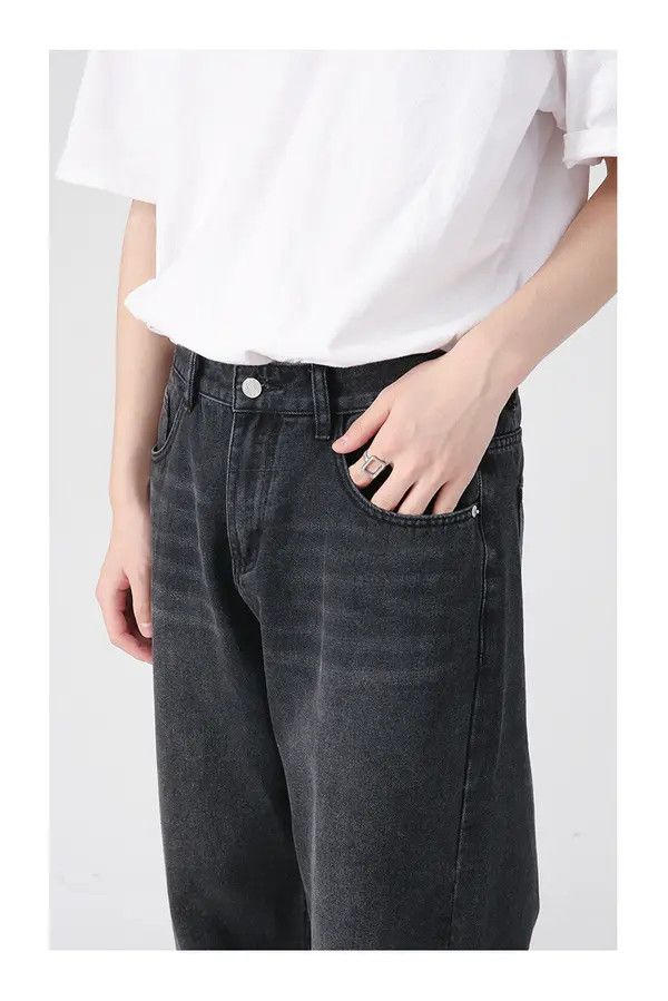 Japanese Brand Kahori x Miwa Men's washed black wide-leg straight jeans Size US 32 / EU 48 - 4 Thumbnail