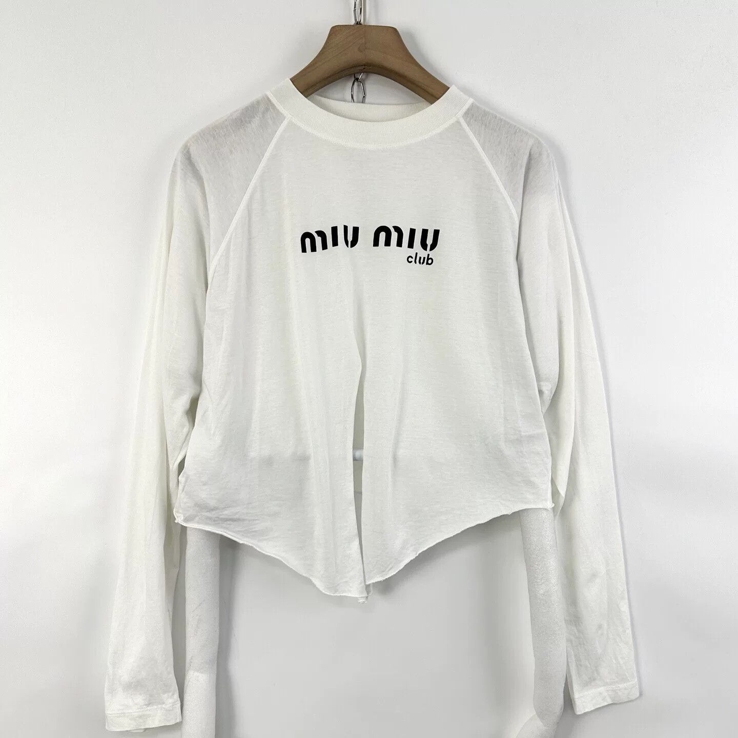 Miu Miu Miu Miu White Print Tie Long-Sleeve T-Shirt Size S / US 4 / IT 40 - 1 Thumbnail