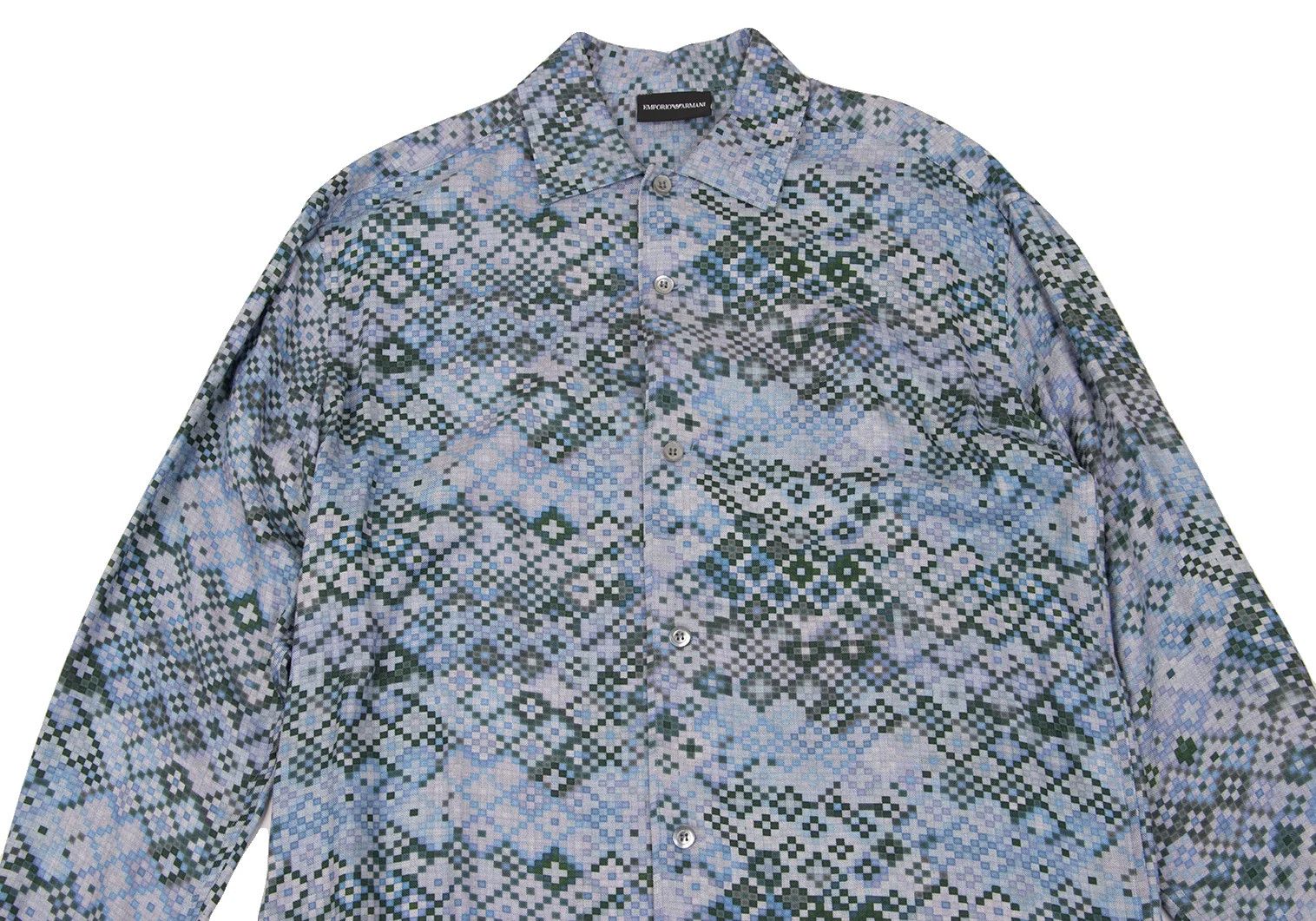 Emporio Armani Mosaic Print Rayon Shirt in Light Blue and Dark Green Size US XS / EU 42 / 0 - 2 Thumbnail