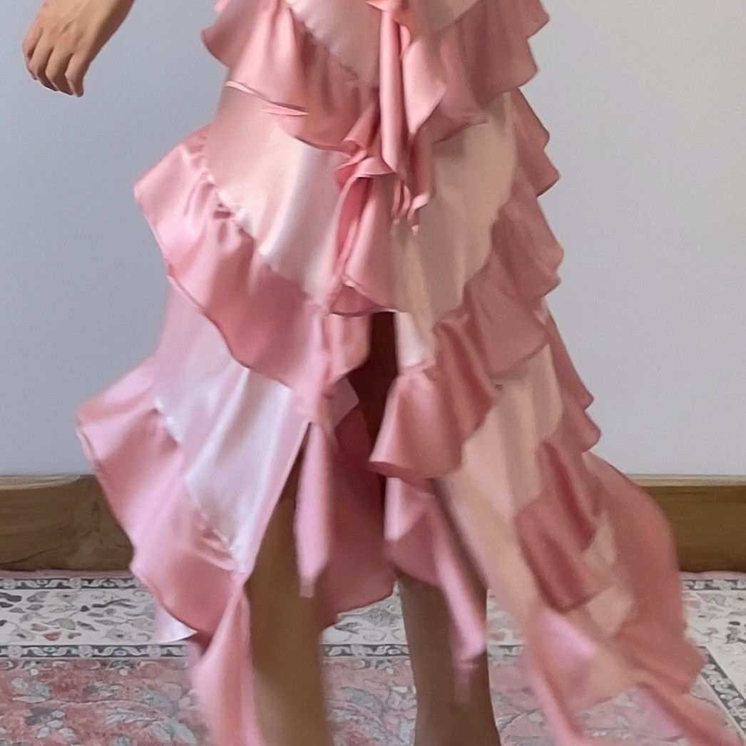 Victoria's Secret × Vintage Vintage VS Pink Ruffle Satin Dress (Small) Size S / US 4 / IT 40 - 10 Thumbnail