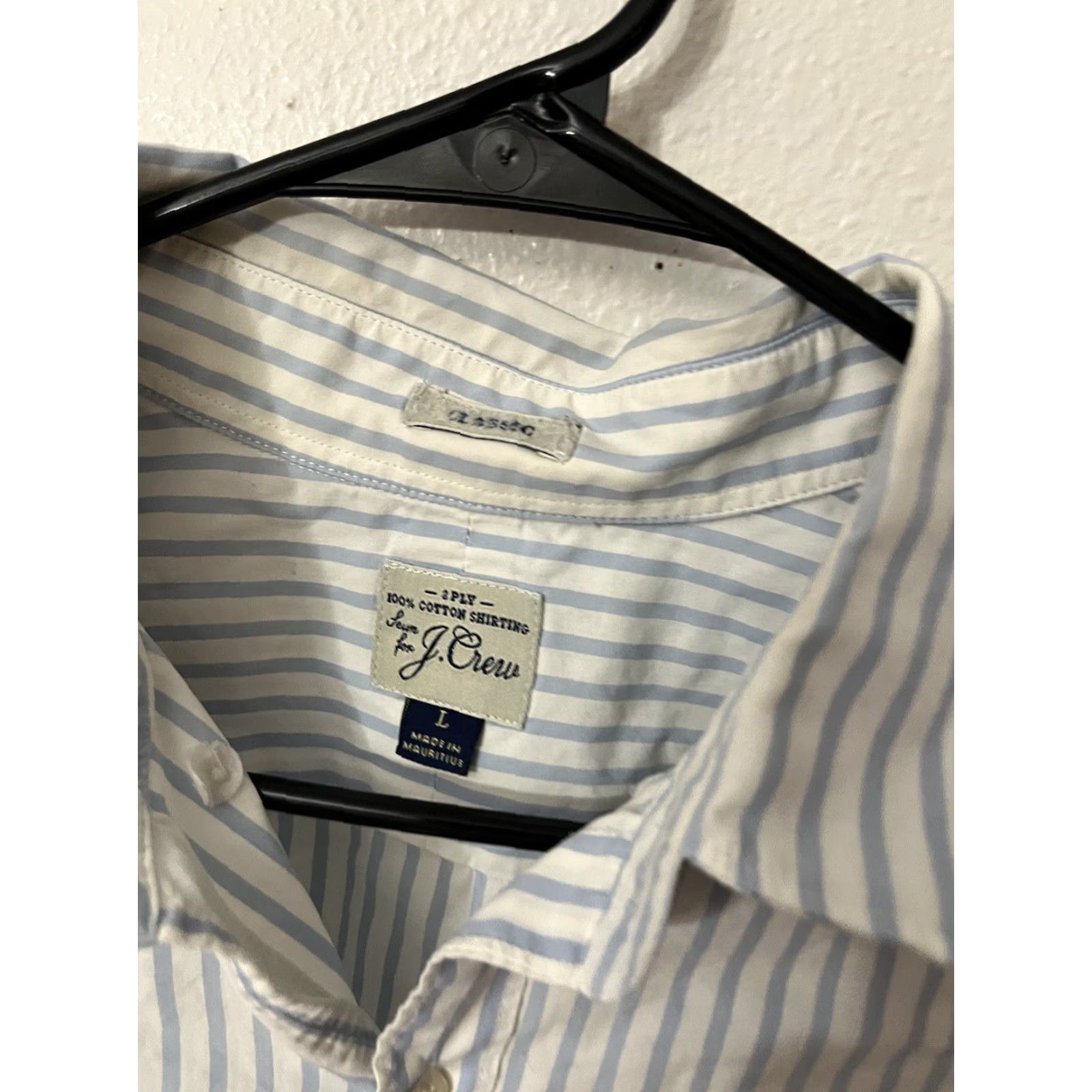 J.Crew J. CREW Classic Fit Blue White Striped Dress Shirt Large Long Sleeve 100% Cotton Mens Size 42R - 2 Thumbnail